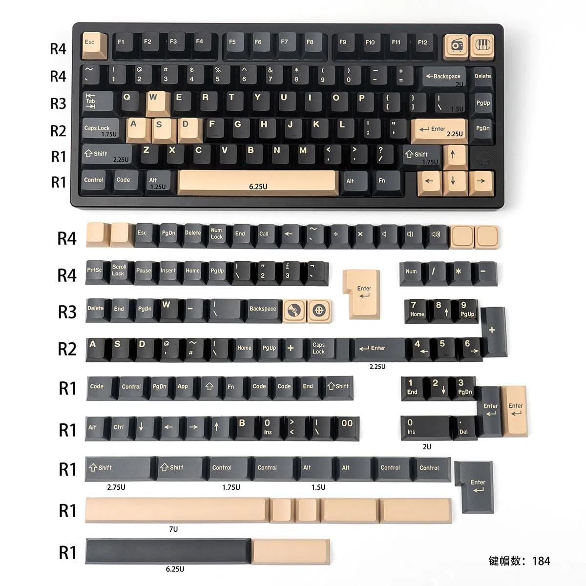 Sumgsn Apes - Juego de 173 Teclas de Doble inyección, Perfil Cherry, para teclados mecánicos 61/64/87/104/108, con distribución ISO/ANSI, diseño Alice y switches Cherry MX