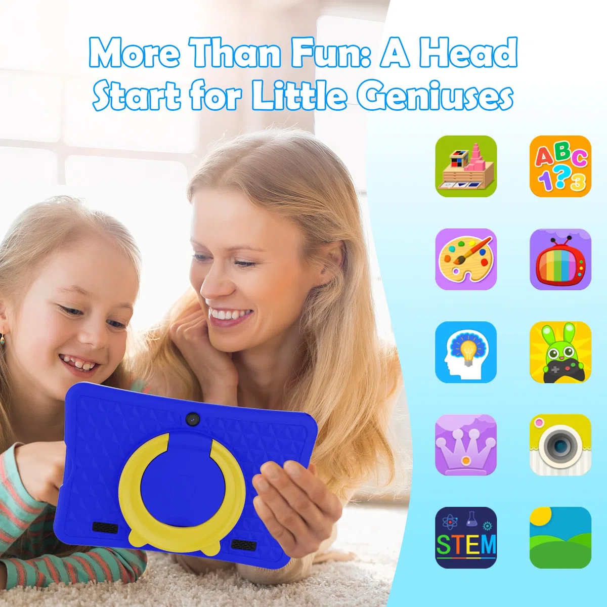 DigiLand Android 15 Niños Tablet 10 Pulgadas,6GB RAM + 32GB ROM (Ampliable), Control Parental, Apps Infantiles Preinstaladas, Cámara Dual, con Funda Protectora (Azul)