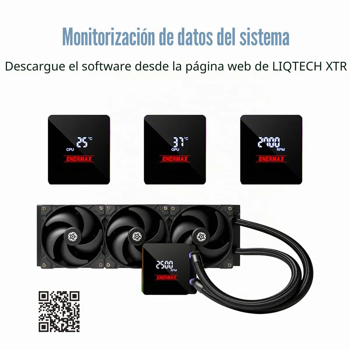 ENERMAX LIQTECH XTR|360 mm AIO CPU refrigeración por agua|TDP 550 W+|AMD Ryzen Treadripper sTR5/sTRX5/SP6|Intel Xeon LGA4677 |100% CPU cobertura|Pantalla digital|ELC-LTXTR360
