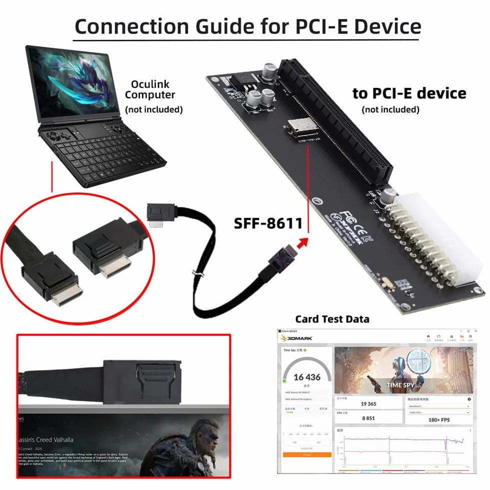 xiwai Conector en ángulo izquierdo de 90 grados de doble escudo OcuLink PCIe 4.0 PCI-Express SFF-8611 4i macho a SFF-8611 macho cable activo de datos para eGPU SSD externa, 50 cm
