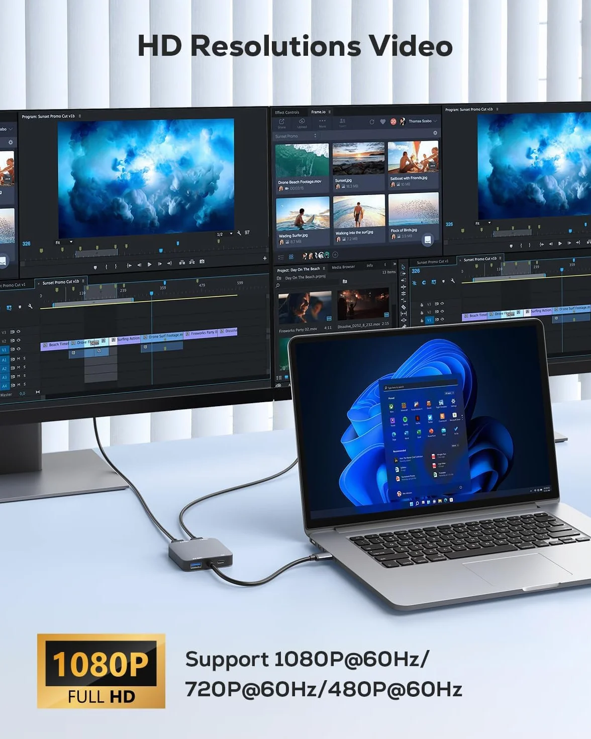 ABLEWE Adaptador USB 3.0 a Dual HDMI con Puerto USB 3.0, HDMI a USB, Audio y vídeo, Cable convertidor de gráficos para Ordenador portátil, Monitor de Escritorio, TV, Compatible con Mac OS, Windows