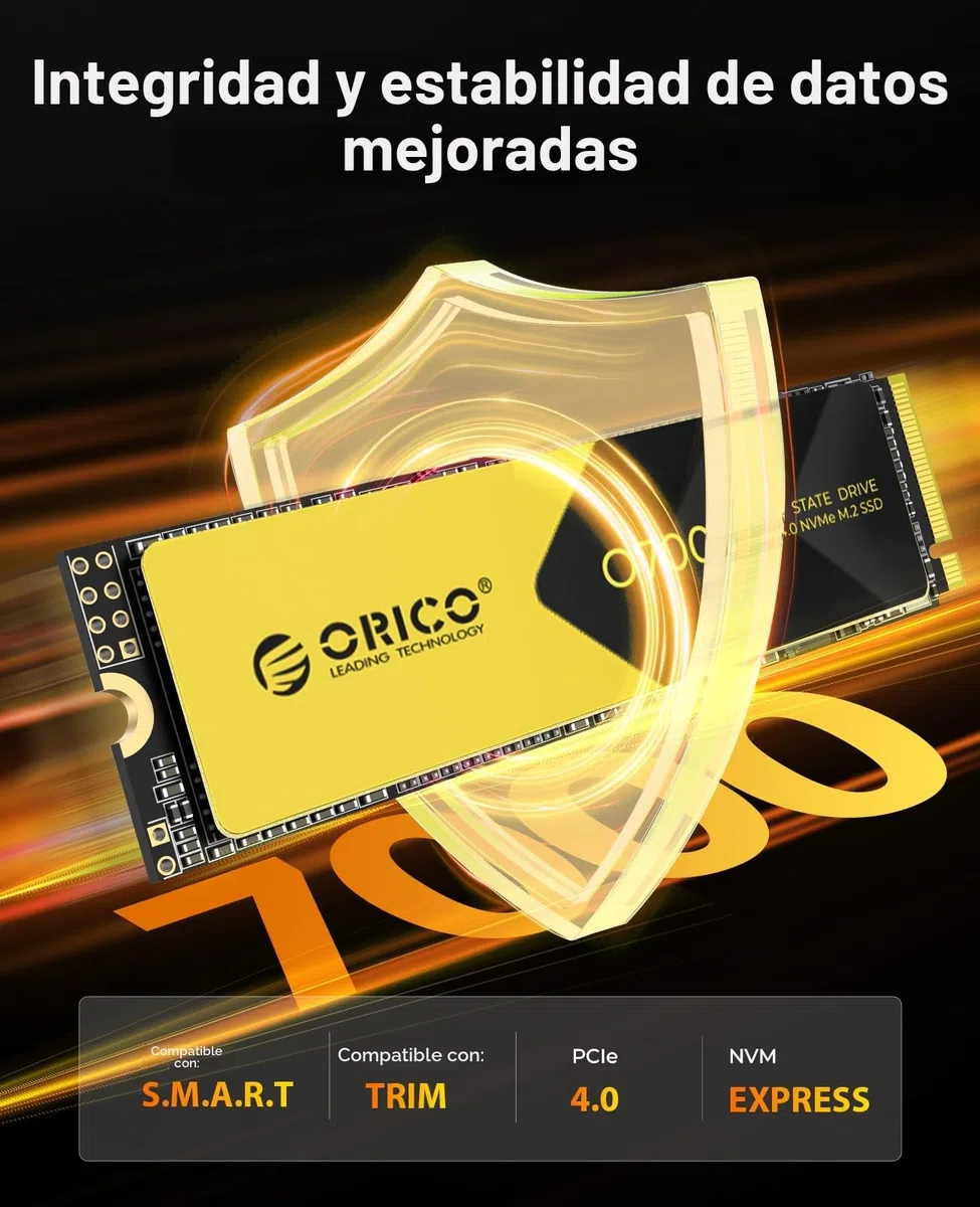 ORICO M2 SSD 4TB, NVMe SSD M.2 con Disipador, PCIe 4.0 x 4, hasta 7000MB/s, SLC Cache 3D NAND, M.2 2280 SSD Interna para PS5, PC de Sobremesa y Portátiles-O7000