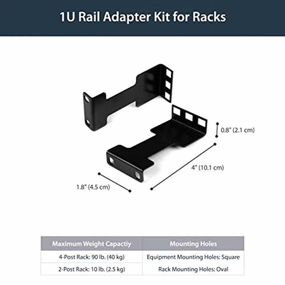 StarTech.com Juego Adaptador de Profundidad de Carril para Racks de Servidores - Extensor de 10cm - Se Ajusta a TAA - 1U - Kit Adaptador - Extensor de Rack de Redes (RDA1U)