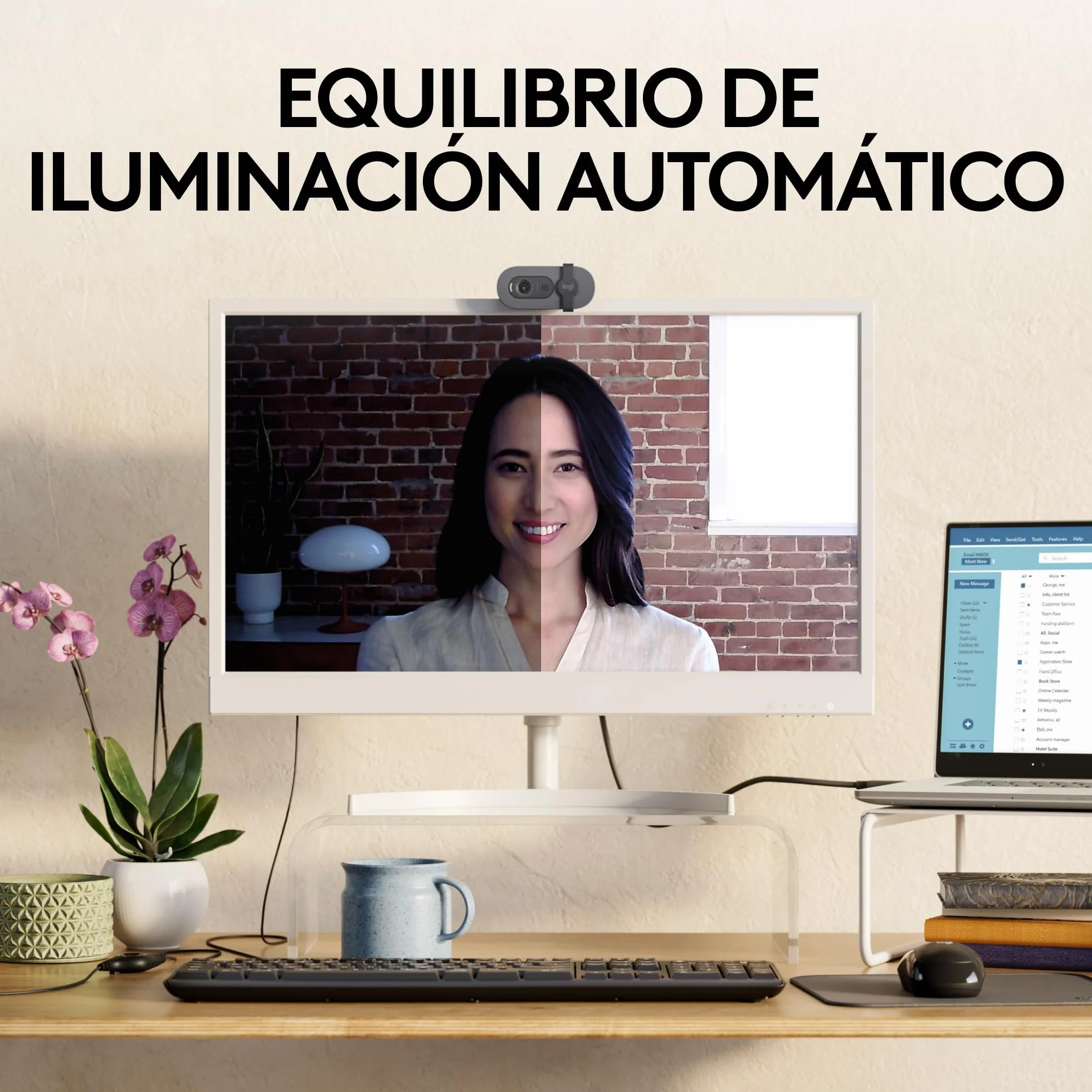 Logitech Brio 100, cámara web Full HD para reuniones y streaming, equilibrio de iluminación automático, micrófono integrado, tapa de privacidad, USB-A, Microsoft Teams, Google Meet, Zoom y más,Grafito