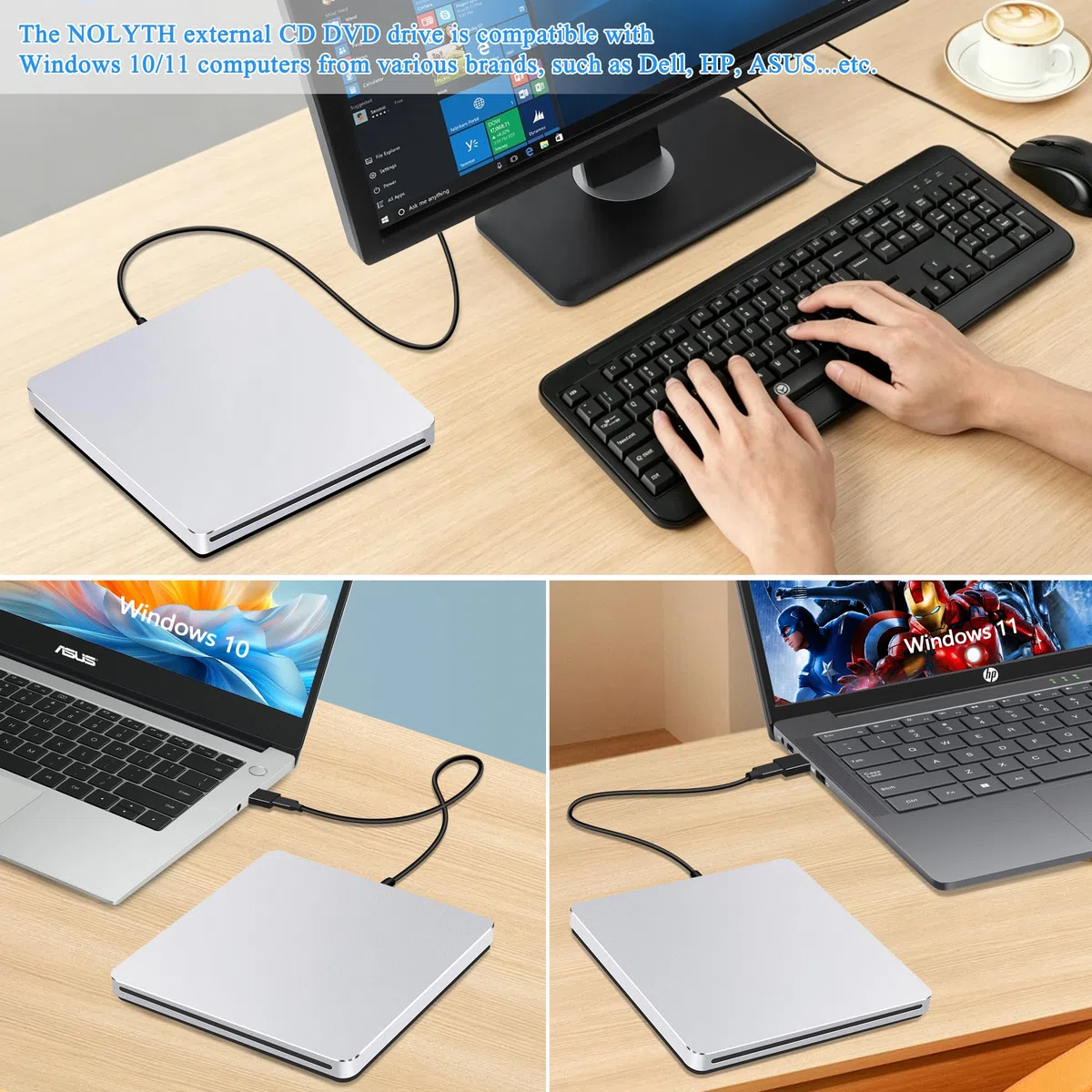 Unidad externa de CD y DVD para laptop: lector portátil USB C de CD/DVD para Mac PC Windows 11 con adaptador USB 3.0 de aleación de aluminio, ranura SuperDrive para Apple