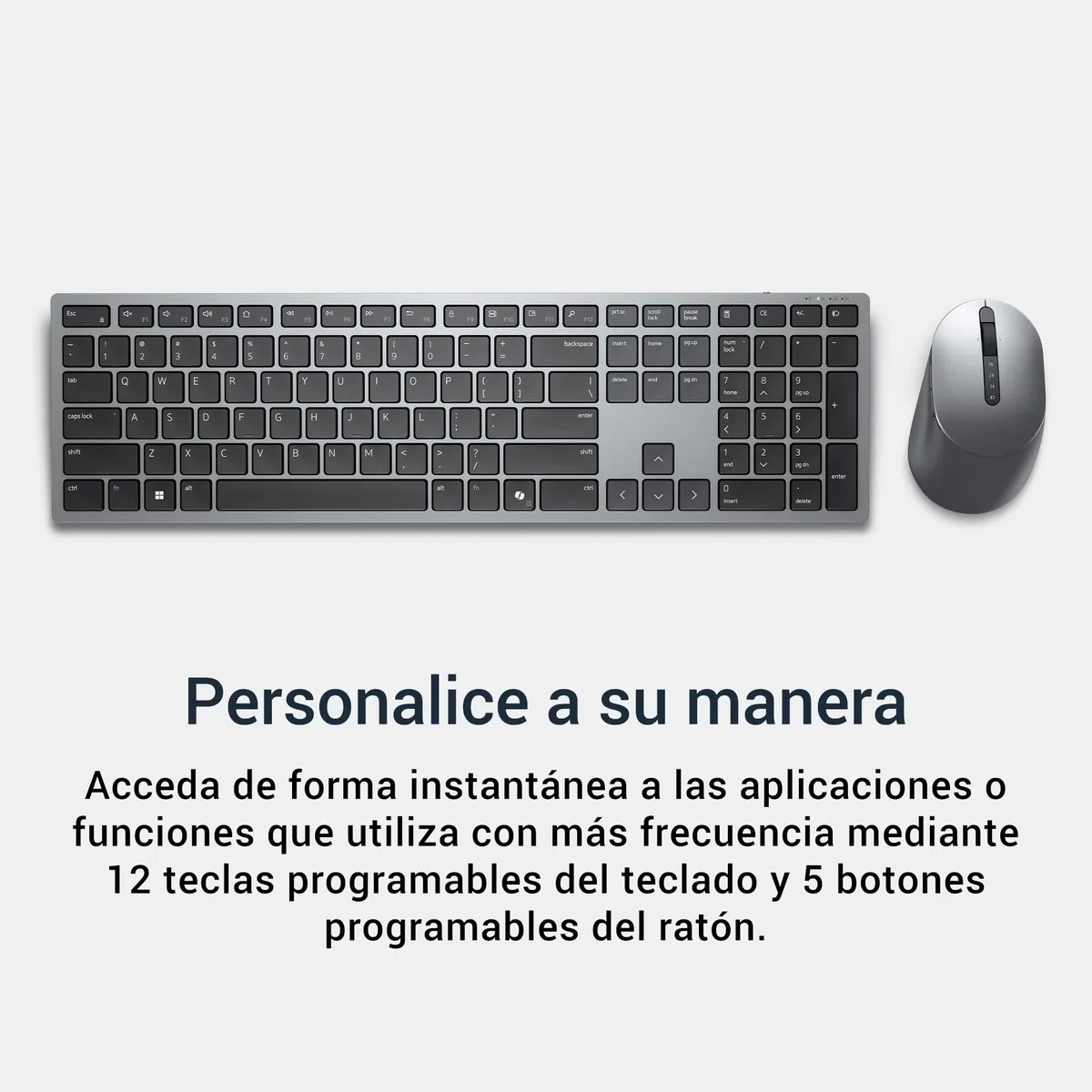 DELL KM7321W Teclado y Ratón Inalámbricos – Bluetooth y 2.4 GHz, 12 Teclas Programables, Sensor 4000 dpi, Batería 36 Meses, Teclado Español QWERTY – Gris Titanio