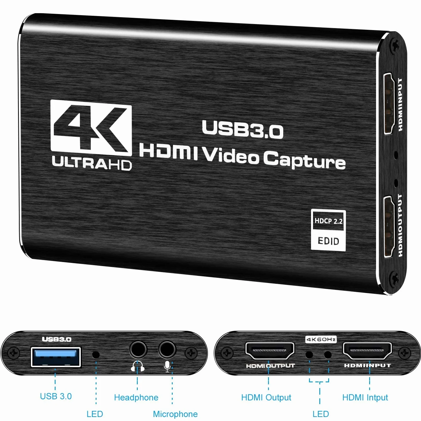 VIXLW capturadora de Video, capturadora Audio y Video USB 3.0, 1080P 60FPS/2K 30FPS Captura de Videojuegos, Tarjeta de Captura 4K HDMI Loop-out para Nintendo Switch/Xbox/PS5/Switch/cámara/PC/OBS