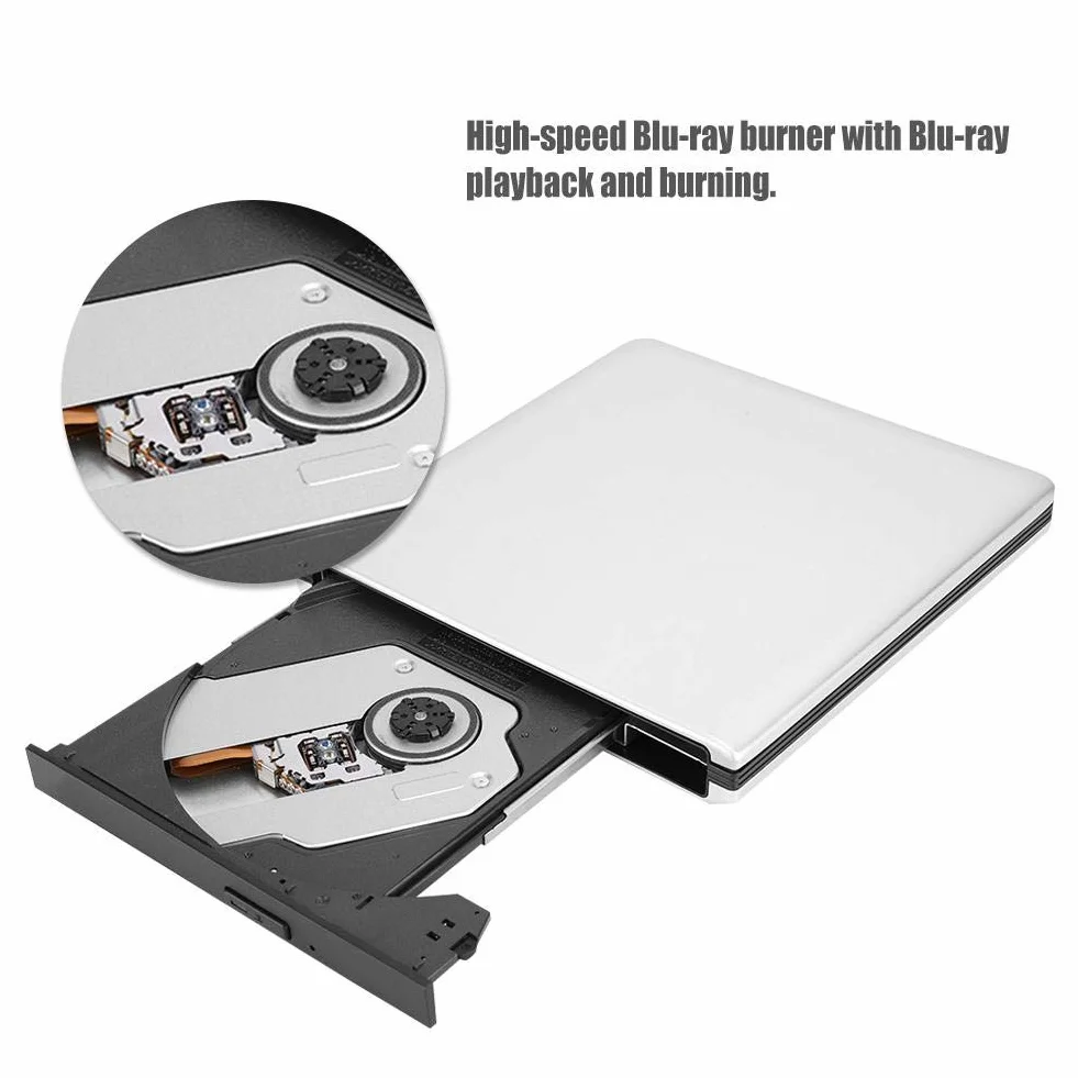 Unidad de DVD externa de CD Blu Ray, Unidad óptica externa USB 3.0 Grabadora de lector de DVD CD BD Admite reproducción, Grabación de películas D-Blu-ray, Compatible con computadora portátil de escrit