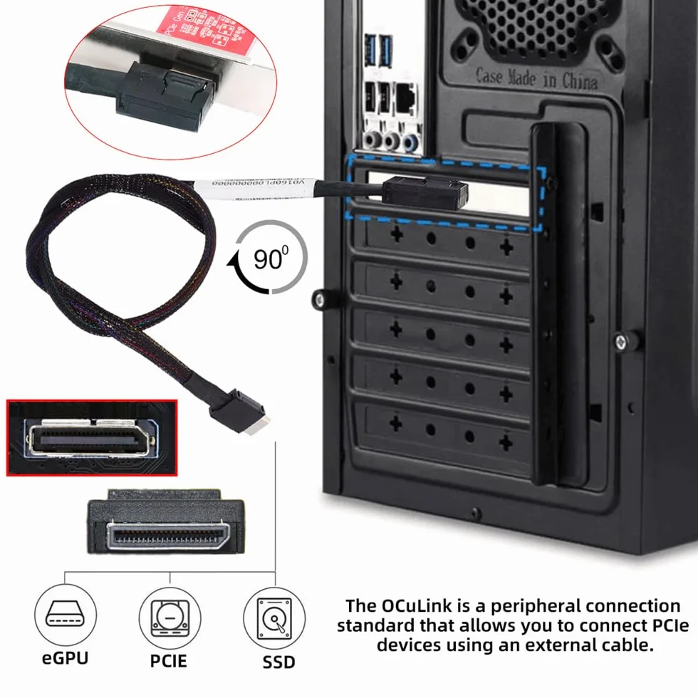 xiwai Conector en ángulo izquierdo de 90 grados de doble escudo OcuLink PCIe 4.0 PCI-Express SFF-8611 4i macho a SFF-8611 macho cable activo de datos para eGPU SSD externa, 50 cm
