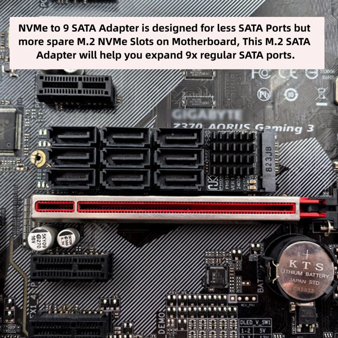 chenyang Adaptador de 9 puertos M.2 a SATA 3.0, PCIe 3.0 a SATA III, adaptador de tarjeta de expansión de 6 Gbps con indicador inteligente