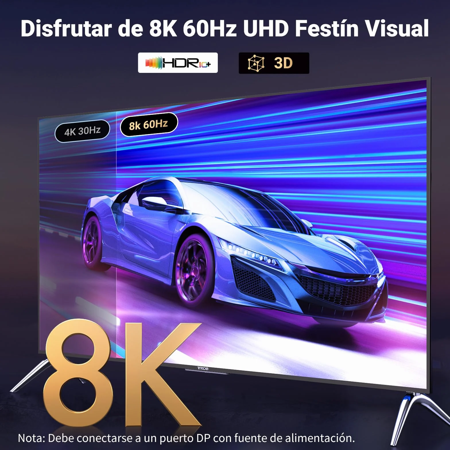 UGREEN Cable DisplayPort 1.4 a HDMI 2.1 Unidireccional 8K 60Hz 4K 240Hz HDR HDCP Nylon Trenzado Compatible con PC TV Proyector Monitor, 2M