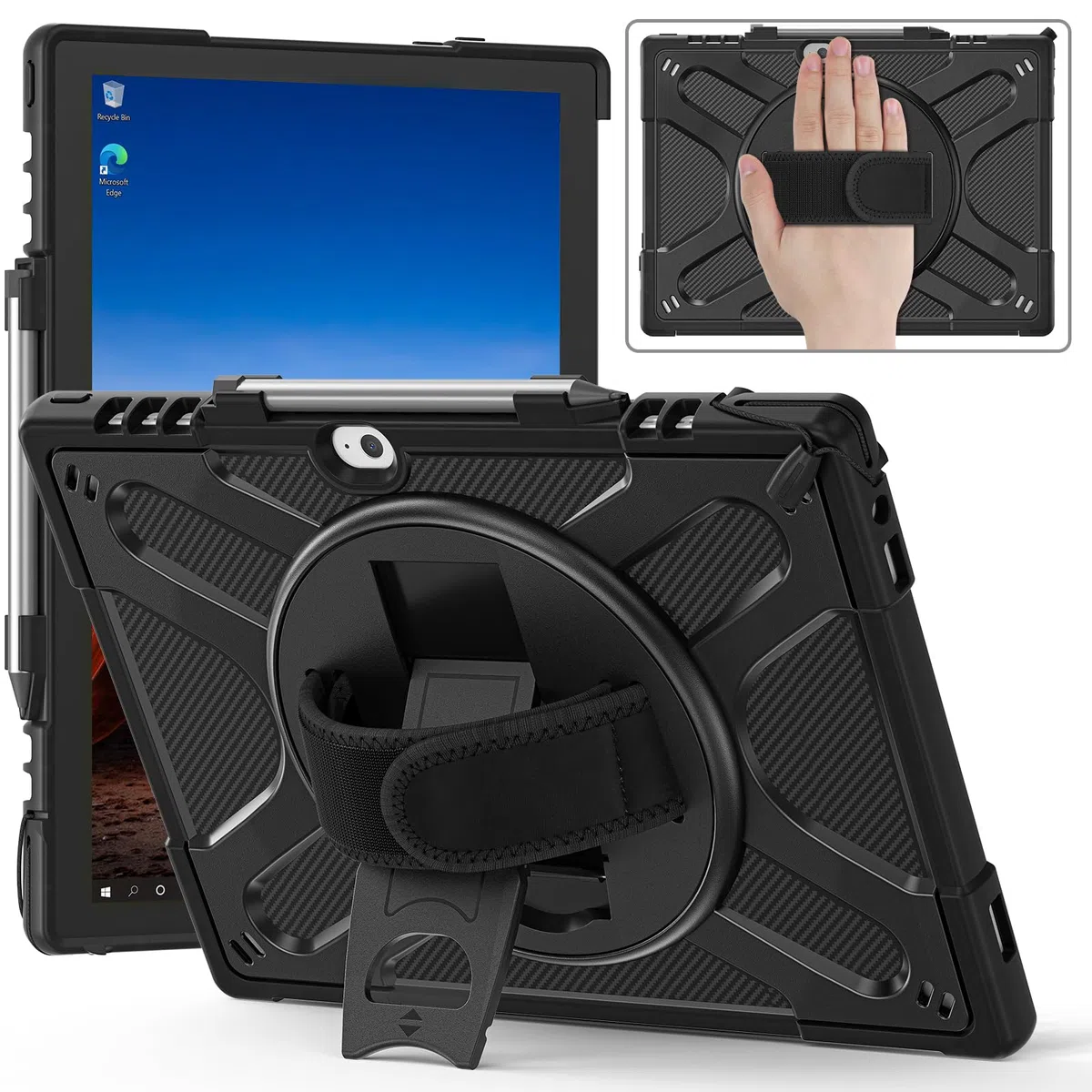 Junfire Funda para Lenovo ThinkPad X12 Detachable Gen 2/ThinkPad X12 12,3 Pulgadas 2024/2021, Funda con Soporte Giratorio, Correa de Mano, Correa de Hombro y portalápices Compatible con Teclado-Negro