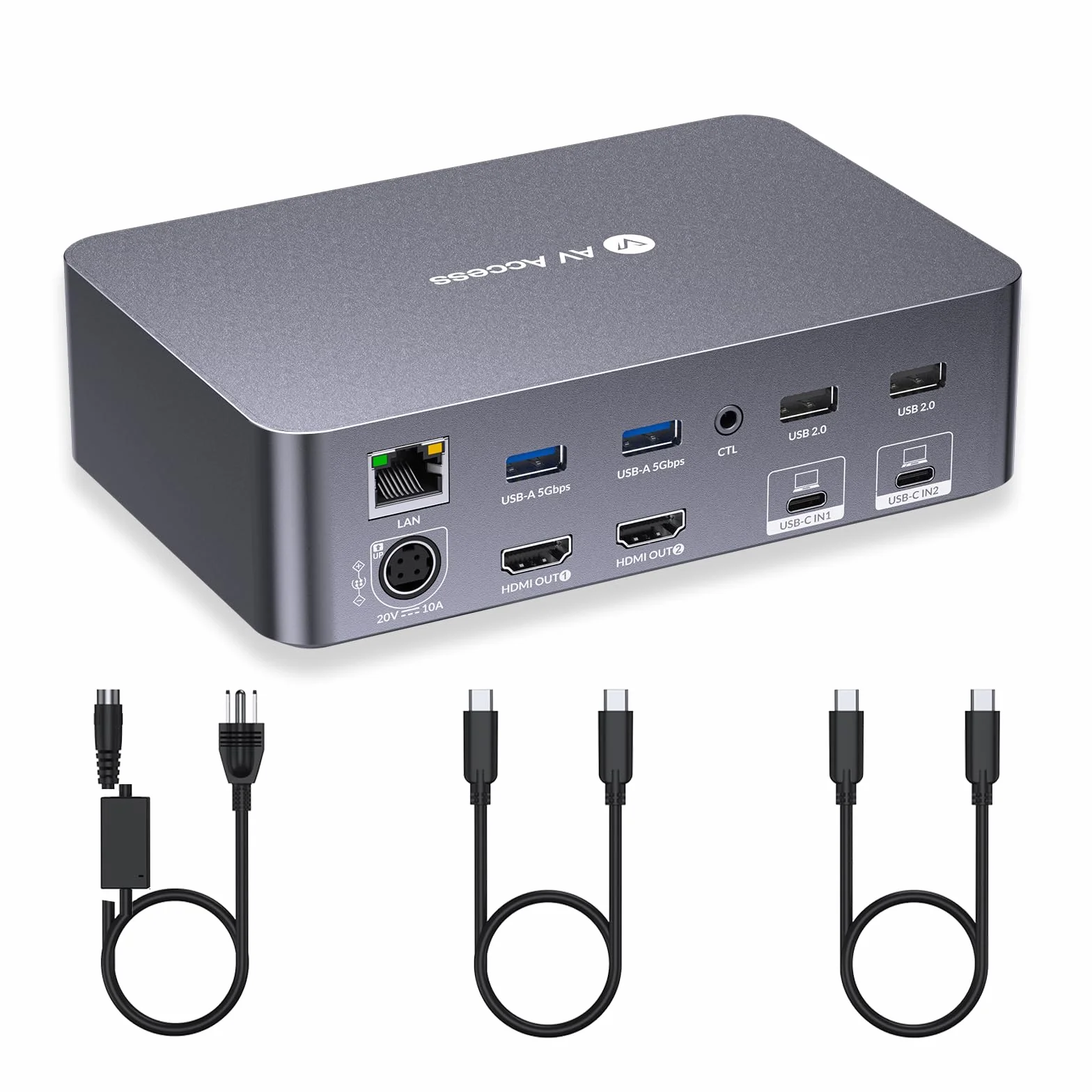 AV Access KVM Switch Dock 2 Monitors 2 Laptops, 4K KVM Switch Dual Monitor, 2 USB-C MST Ports, 60W PD for Each PC, 1G Ethernet, EDID Emulation, 2K@144Hz, 1080P@240Hz, Ideal for Home Office & Gaming