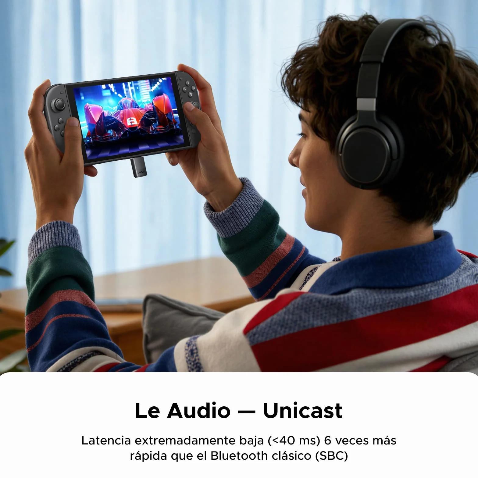 UGREEN LE Audio Adaptador Bluetooth 6.0 USB C Adaptativo Baja Latencia Soporta Auracast Unicast para Switch 2 PS4 PS5 Pro Consola de Juegos PC Mac Plug Play
