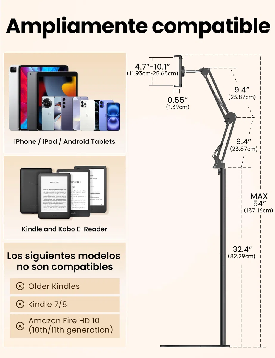 VOLTIFYMAX Soporte de pie para tablet con volteador de página Kindle, soporte ajustable para tablet para accesorios Kindle, iPad/Mini/Pro Phone, Samsung Galaxy, regalo para lectores electrónicos