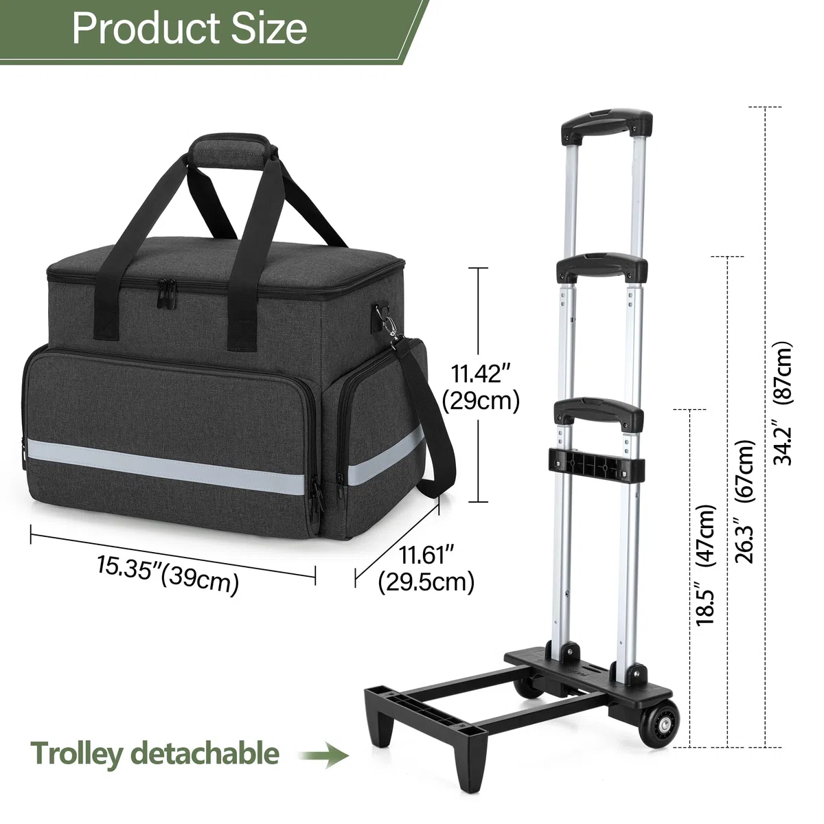 CURMIO Bolsa de Profesora con Ruedas, Maletín para Maestra con Trolley y Funda Acolchada para Portátil de hasta 14" (Sólo Bolsa), Negro