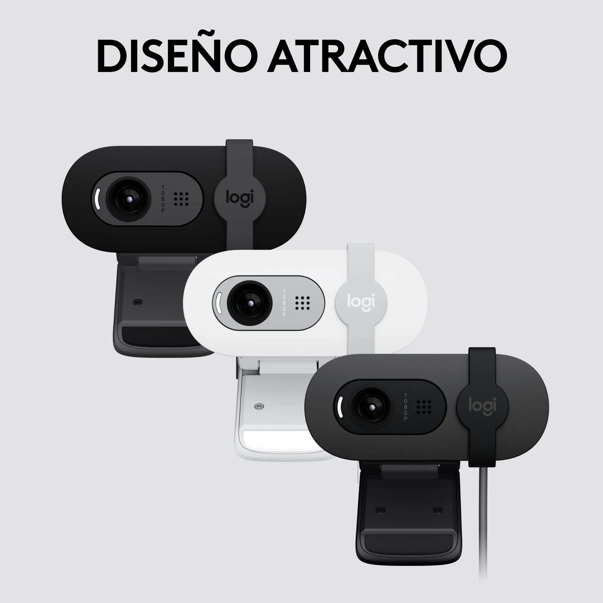 Logitech Brio 100, cámara web Full HD para reuniones y streaming, equilibrio de iluminación automático, micrófono integrado, tapa de privacidad, USB-A, Microsoft Teams, Google Meet, Zoom y más,Grafito