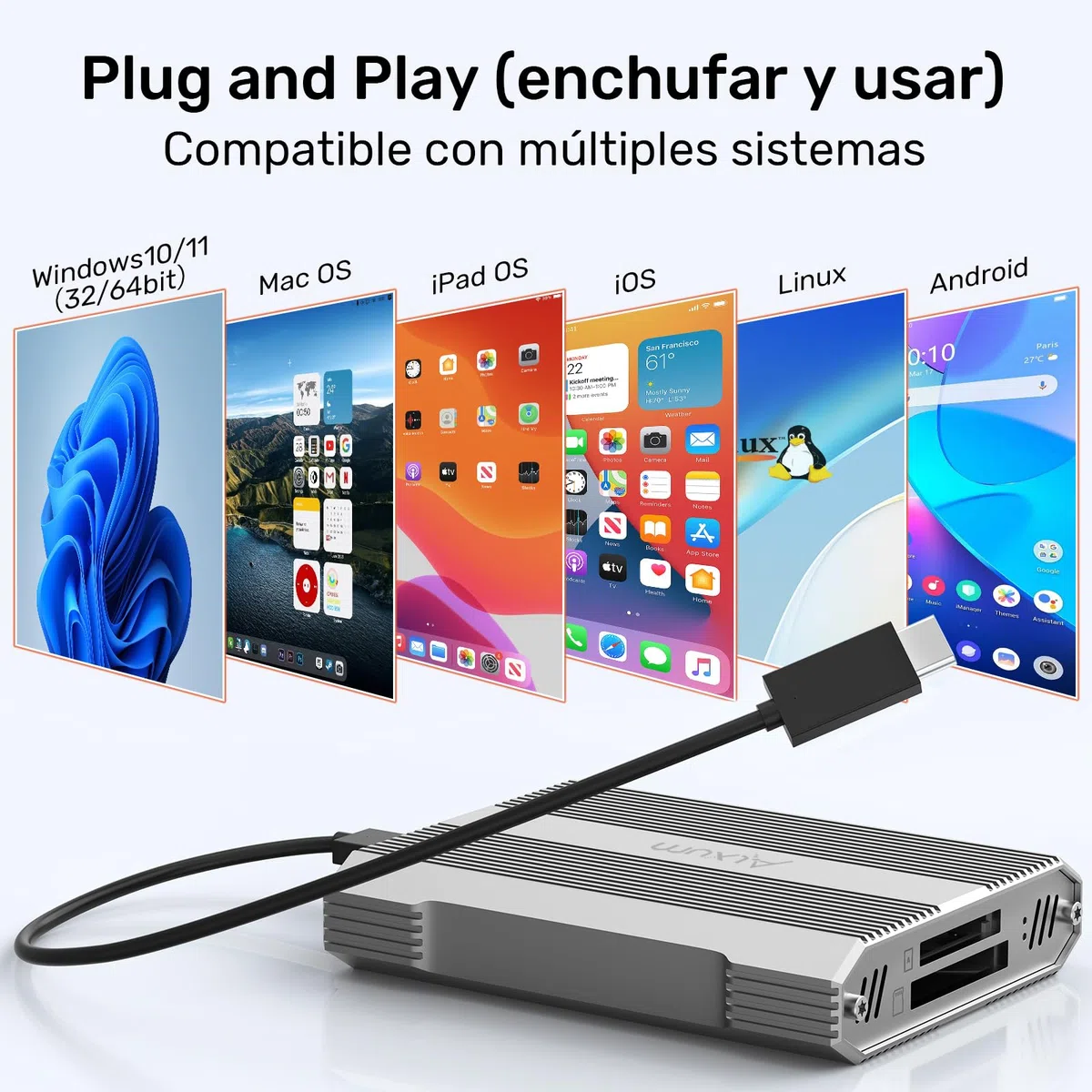 Alxum Lector de Tarjetas de Doble Ranura 10 Gbps CFexpress Tipo A y SD4.0 UHS-II USB-C USB 3.1 Gen 2 para CFExpress Tipo A/SD/SDHC/SDXC/SDUC, Compatible con Windows/Mac/Linux/Android