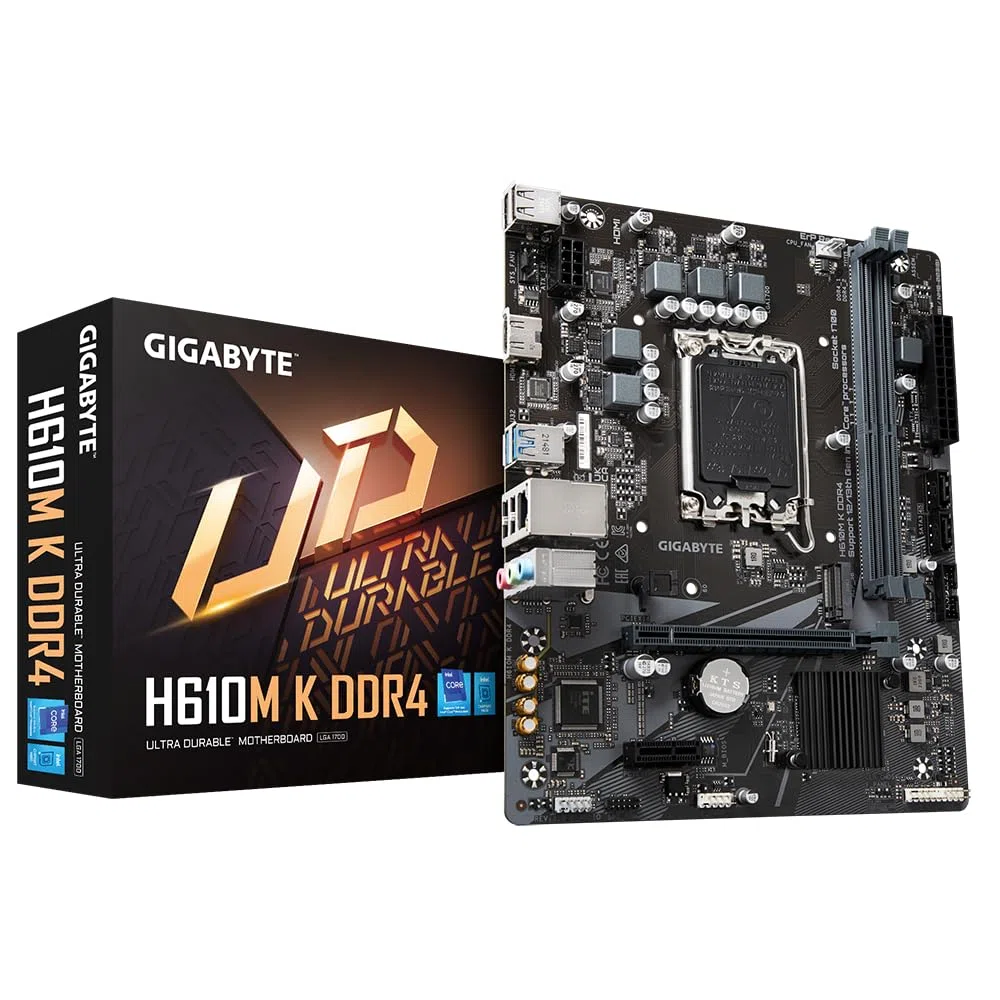 GIGABYTE H610M K DDR4 Placa Base - Compatible con procesadores Intel Core 14th Gen CPUs, 3+1+1 Phases Hybrid Power Design, up to 3200MHz DDR4, 1xPCIe 3.0 M.2, GbE LAN, USB 3.2 Gen 1