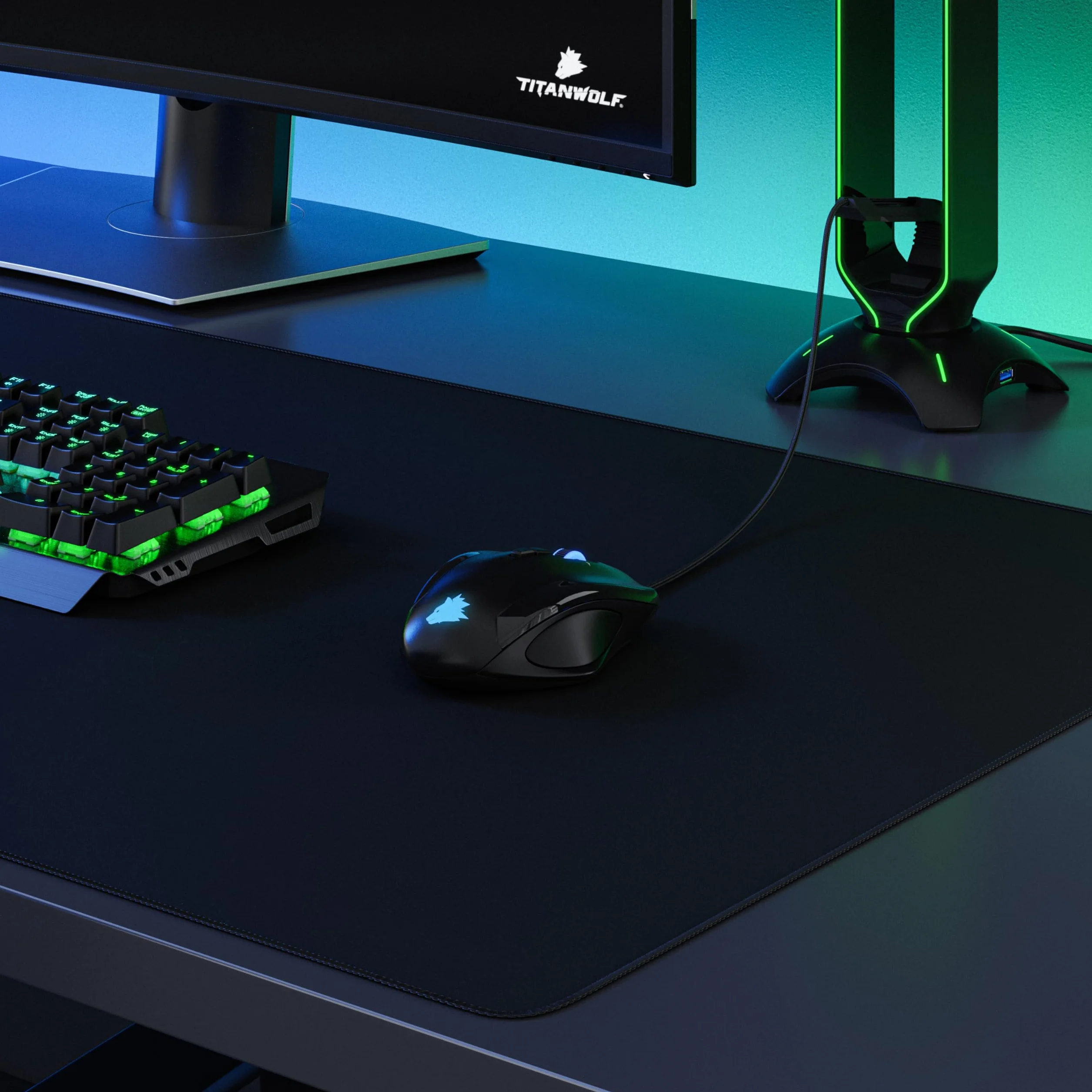 TITANWOLF – Alfombrilla Gaming XXL para ratón 900x500 – Mouse Pad - Precisión y Velocidad - Parte Inferior de Goma para una sujeción Estable - Antideslizante, Resistente al Agua – Motivo Negro