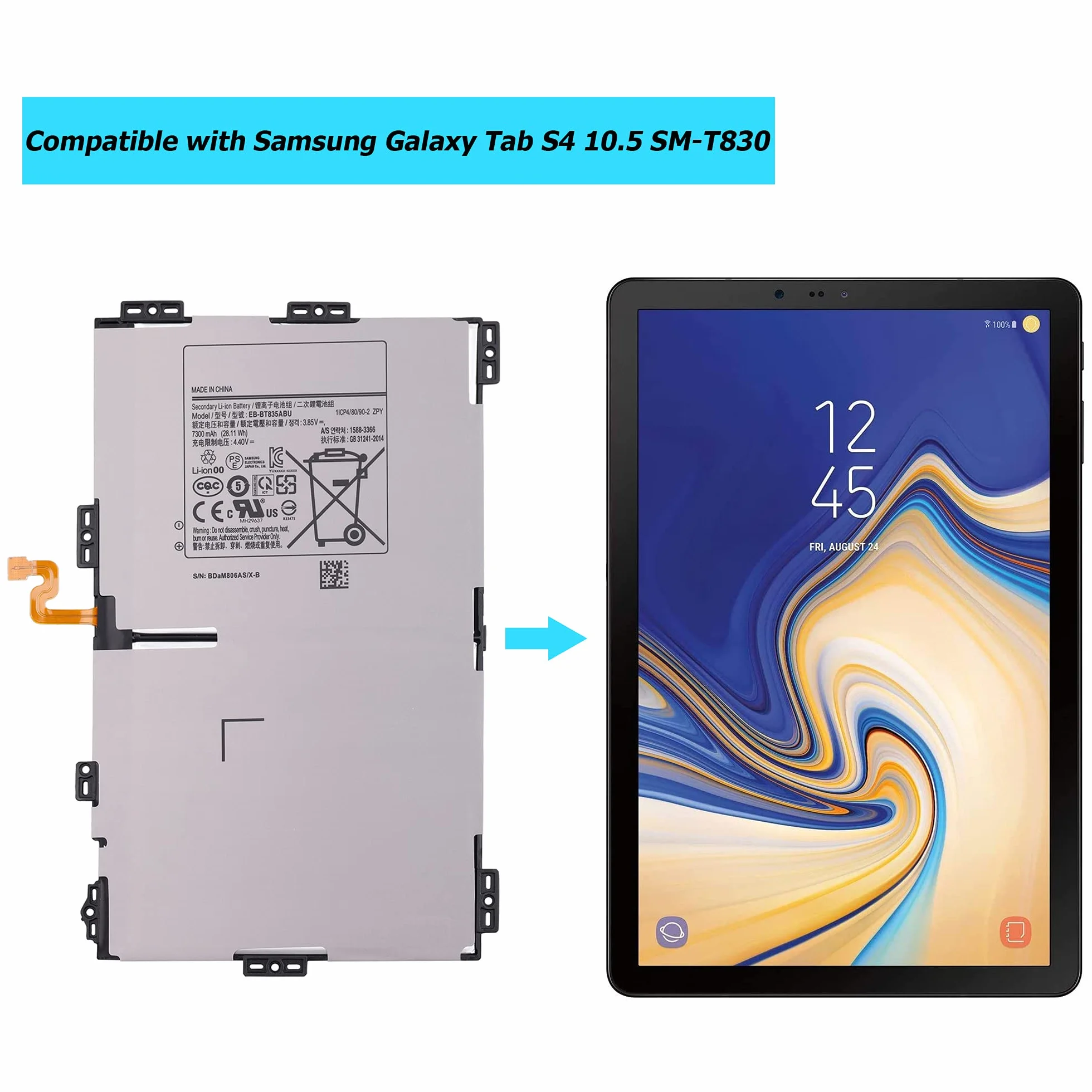 Batería EB-BT835ABU para Samsung Galaxy Tab S4 10.5 SM-T830 T835 Series con kit de herramientas