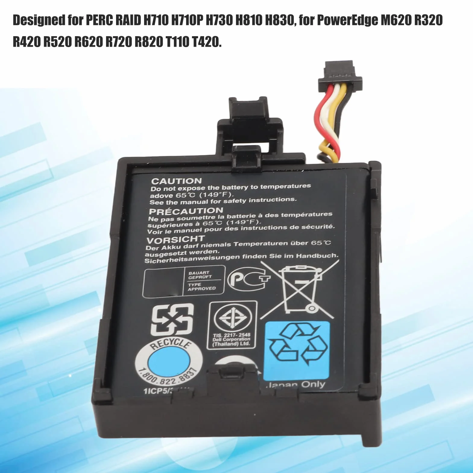VBESTLIFE Controlador Raid T40JJ 70K80 3,7 V 1,8 WH 500 MAh Batería de Iones de Litio para DELL PERC Raid H710 H710P H730 H810 H830, para PowerEdge M620 R320 R420 R520 R620 R720