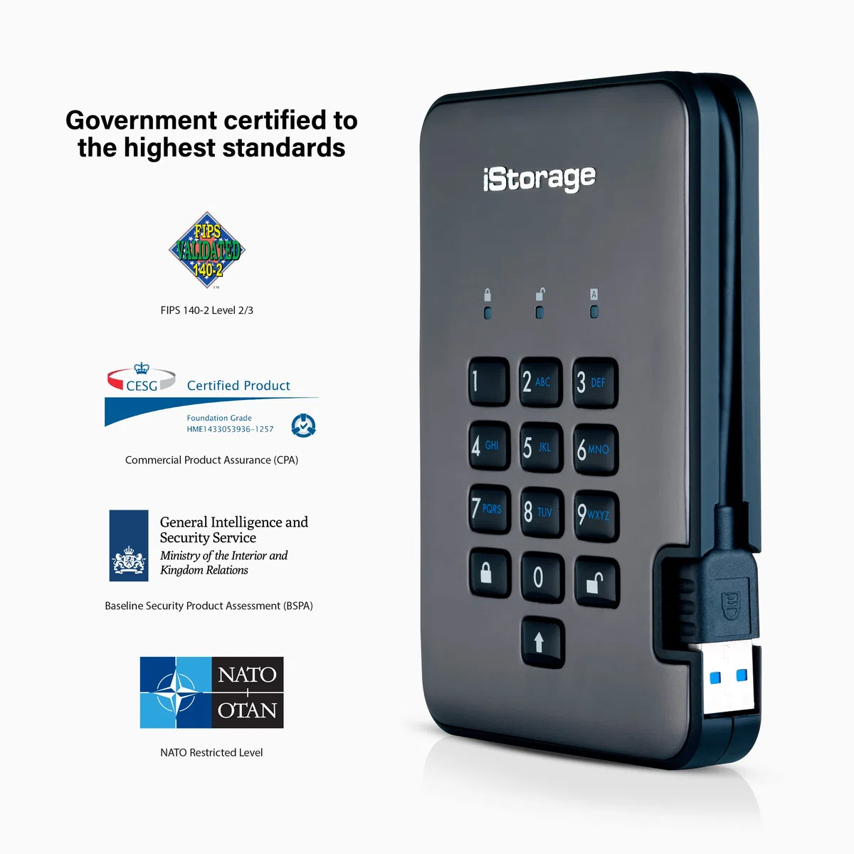 iStorage diskAshur PRO2 SSD 256 GB - SSD seguro - FIPS Nivel 2 - Protegido por contraseña - Resistente al polvo y al agua