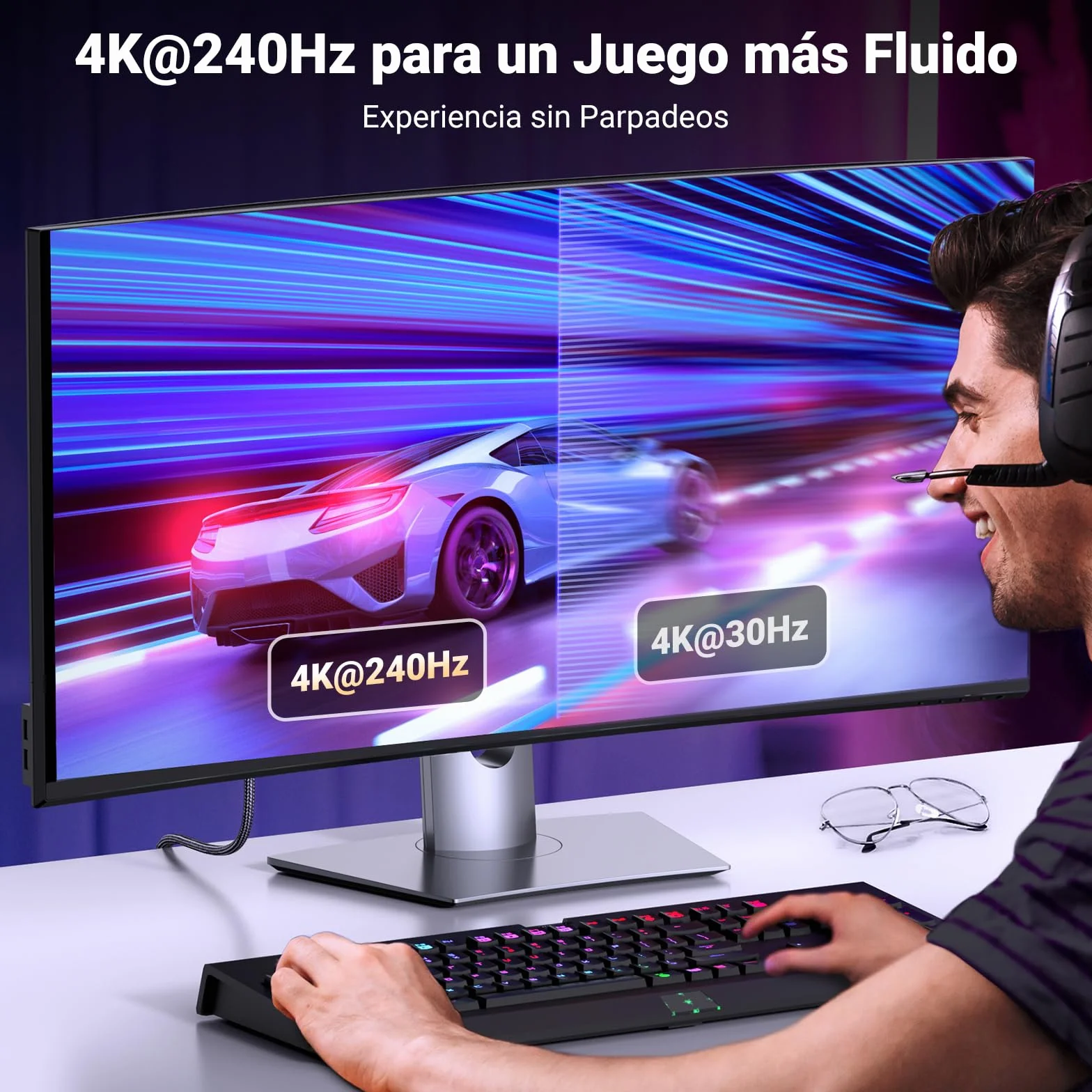 UGREEN Cable DisplayPort 1.4 a HDMI 2.1 Unidireccional 8K 60Hz 4K 240Hz HDR HDCP Nylon Trenzado Compatible con PC TV Proyector Monitor, 2M