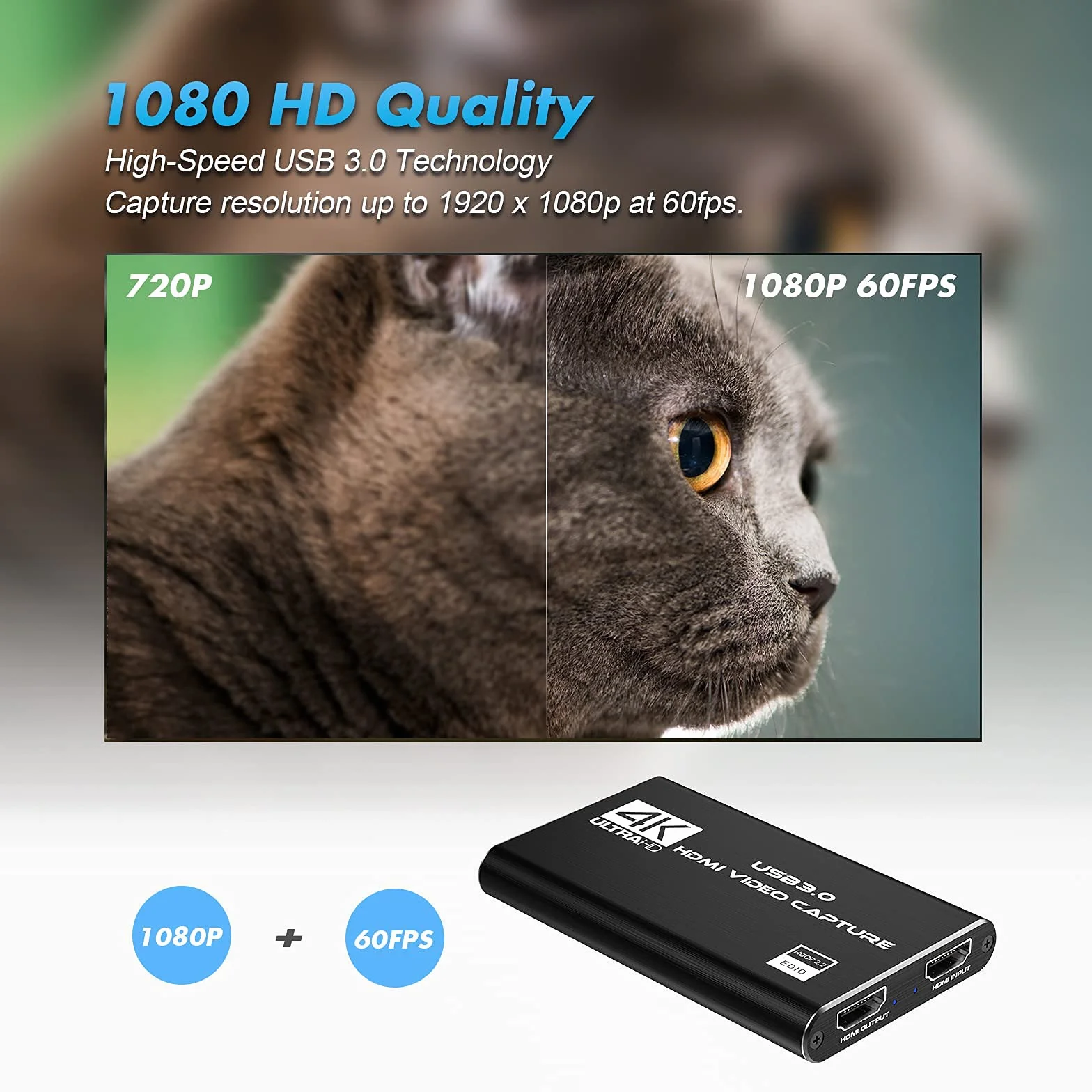 VIXLW capturadora de Video, capturadora Audio y Video USB 3.0, 1080P 60FPS/2K 30FPS Captura de Videojuegos, Tarjeta de Captura 4K HDMI Loop-out para Nintendo Switch/Xbox/PS5/Switch/cámara/PC/OBS