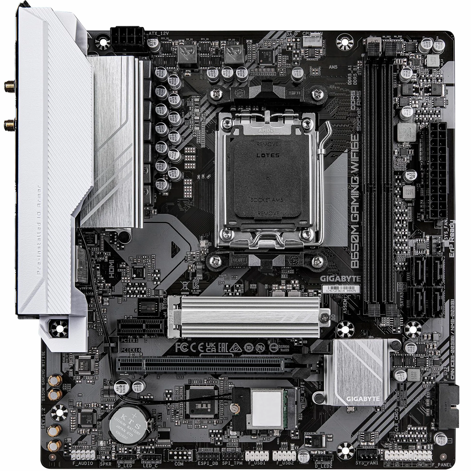 GIGABYTE B650M Gaming WIFI6E Placa Base - Procesadores AMD Ryzen Serie 9000, VRM de 5+2+2 Fases, hasta 6400 MHz DDR5 (OC), 1xPCIe 4.0 M.2, LAN 2.5 GbE, WiFi 6E, USB 3.2 Gen 1
