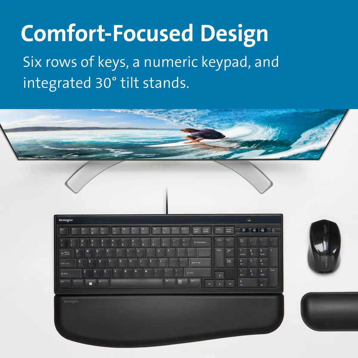 Kensington K72357ES - Teclado Fino y Silencioso con Cable de Tamaño Normal Advance Fit, con Teclas Multimedia para Control del Volumen y Funcionamiento Plug & Play, Fino, Negro