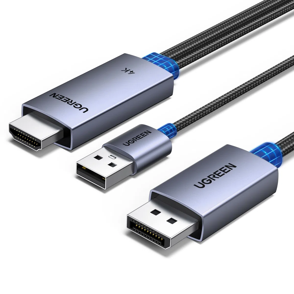 UGREEN 2M Cable HDMI a DisplayPort 4K 60Hz Transmisión Bidireccional Suporte HDR HDCP Adaptador DisplayPort a HDMI y Cable de Carga USB A Compatible con Switch 2 PS 5 4 Xbox PC TV Monitor