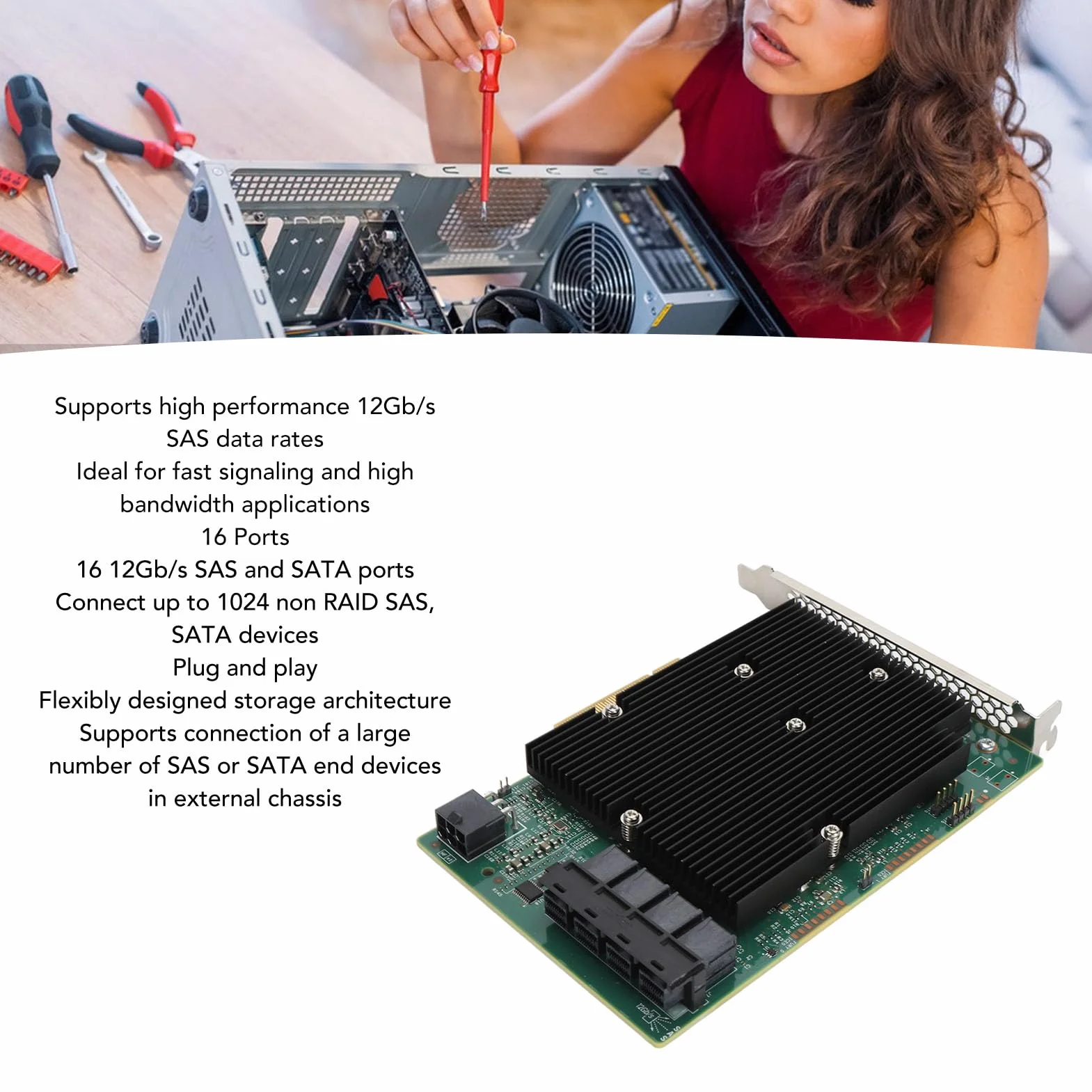 LSI SAS 93001 6I 16 Puertos 12Gbps SATA SAS Controlador Tarjeta HBA PCIe 3,0 8X Adaptador de Bus Host para Linux, VMware, Freebsd, etc.