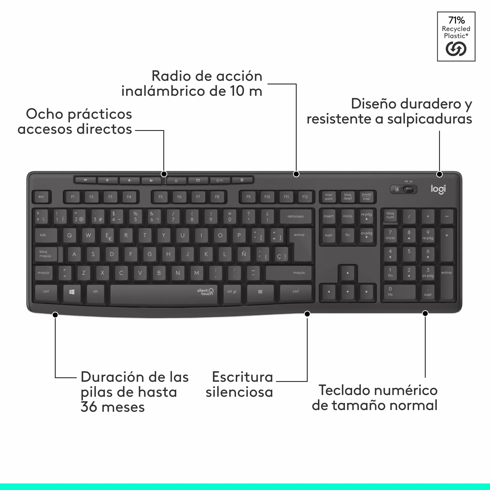 Logitech MK295 Silent Combinación de Teclado y Ratón Inalámbricos con SilentTouch, Seguimiento Óptico, Tecnología Inalámbrica sin Demoras, 90% Menos de Ruido, QWERTY Español, Negro
