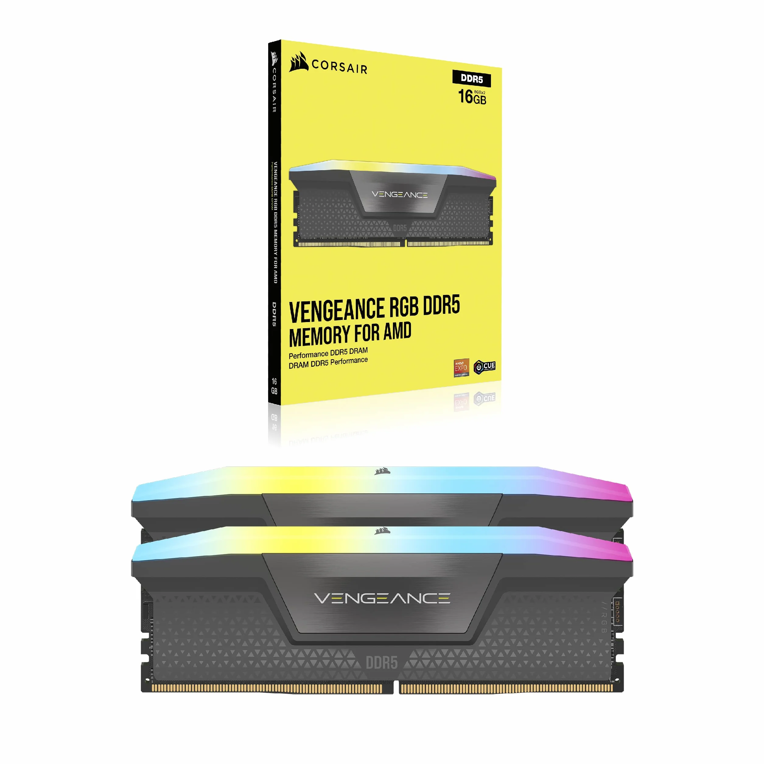 CORSAIR Vengeance RGB DDR5 RAM 64GB (2x32GB) hasta 6000MHz CL40 AMD Expo Intel XMP 3.0 Memoria de Ordenador de Sobremesa – Gris (CMH64GX5M2B6000Z40)