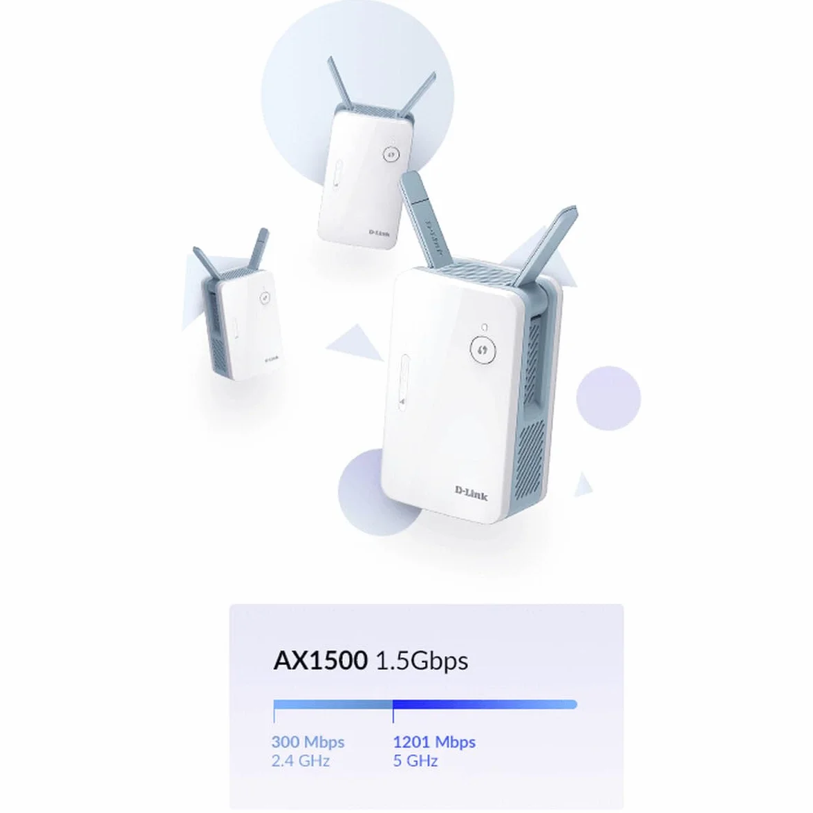 D-Link E15 EAGLE PRO AI AX1500, Extensor de Pared, Wi-Fi 6 1500 Mbps, WiFi Mesh Inteligente con router o nodos Eagle Pro AI de D-Link, HotSpot con puerto Gigabit, WPA3