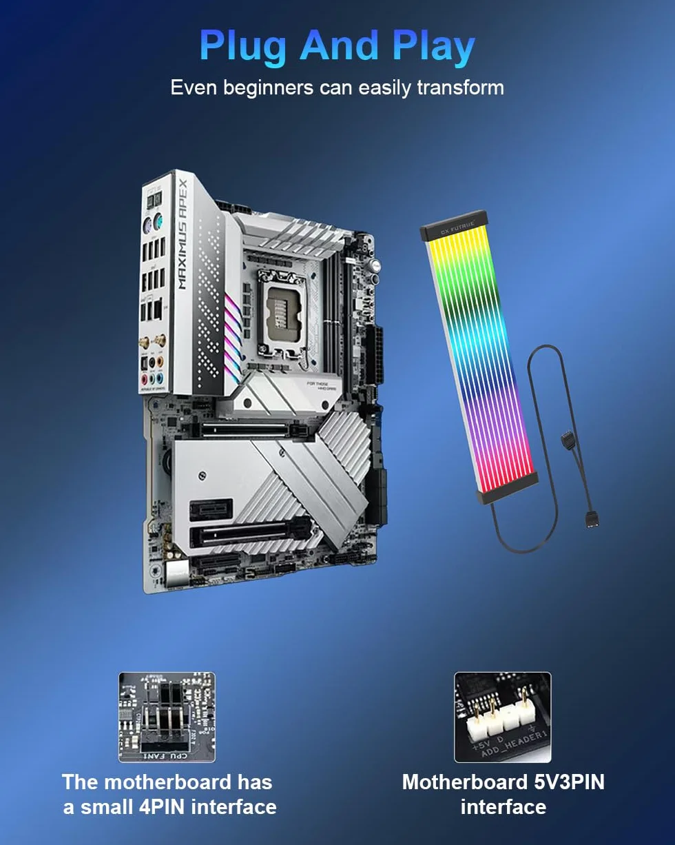 ARGB PSU Cable Cover Kit, Aurora RGB Power Extension Cable Cover Kit for Motherboard and GPU PC Cable, 5V 3-Pin ARGB Motherboard ATX/MATX/ITX, Suitable for 12+4-Pin/8-Pin/24-Pin Aurora-CO-BL