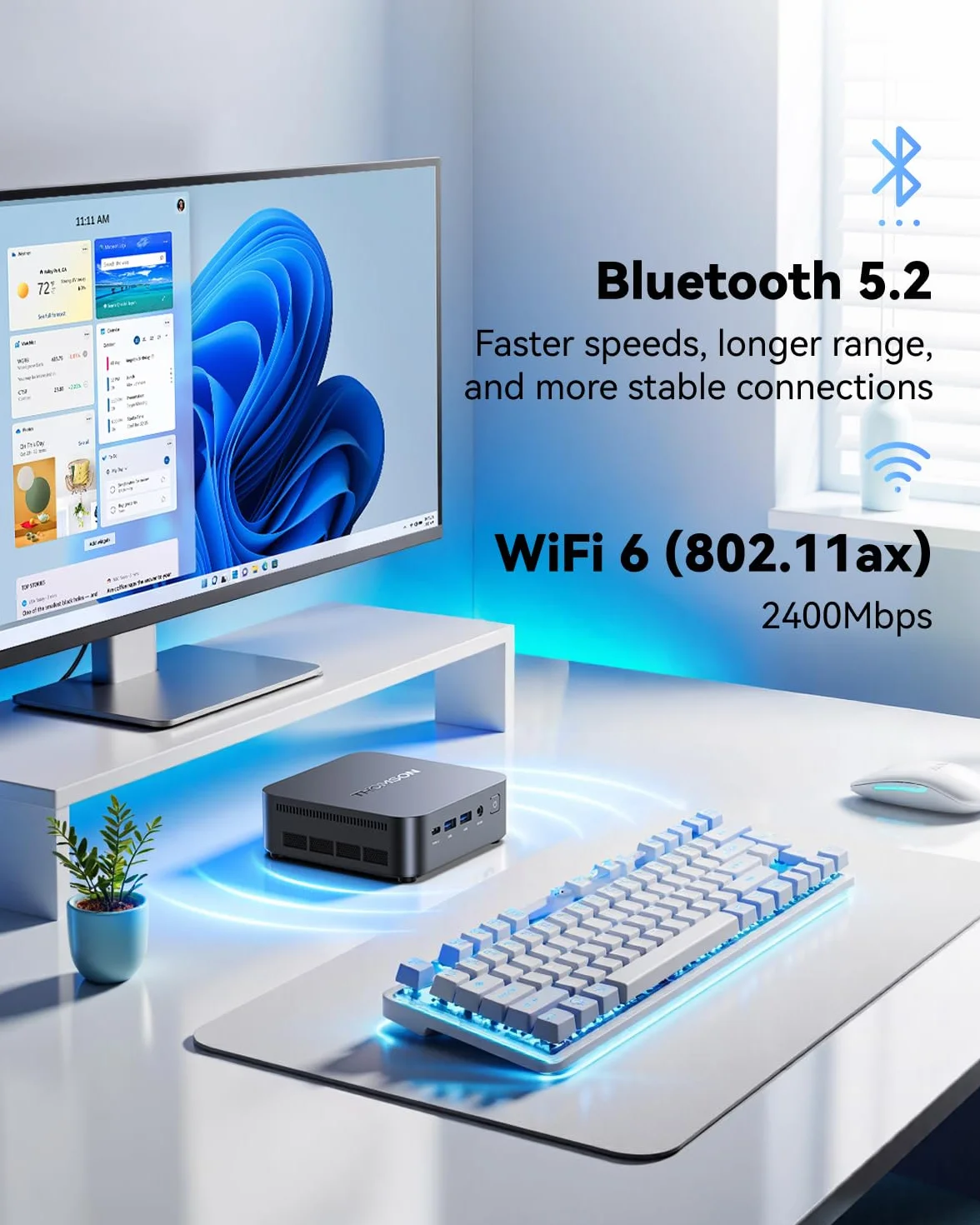 THOMSON K3 Mini PC con Ryzen 7 7730U (8N/16H, hasta 4.5 GHz), 16GB DDR4 512GB SSD, Mini Ordenador con WiFi 6, BT5.2, Triple Salida 4K, Montaje VESA, para Oficina, Diseño y Escuela