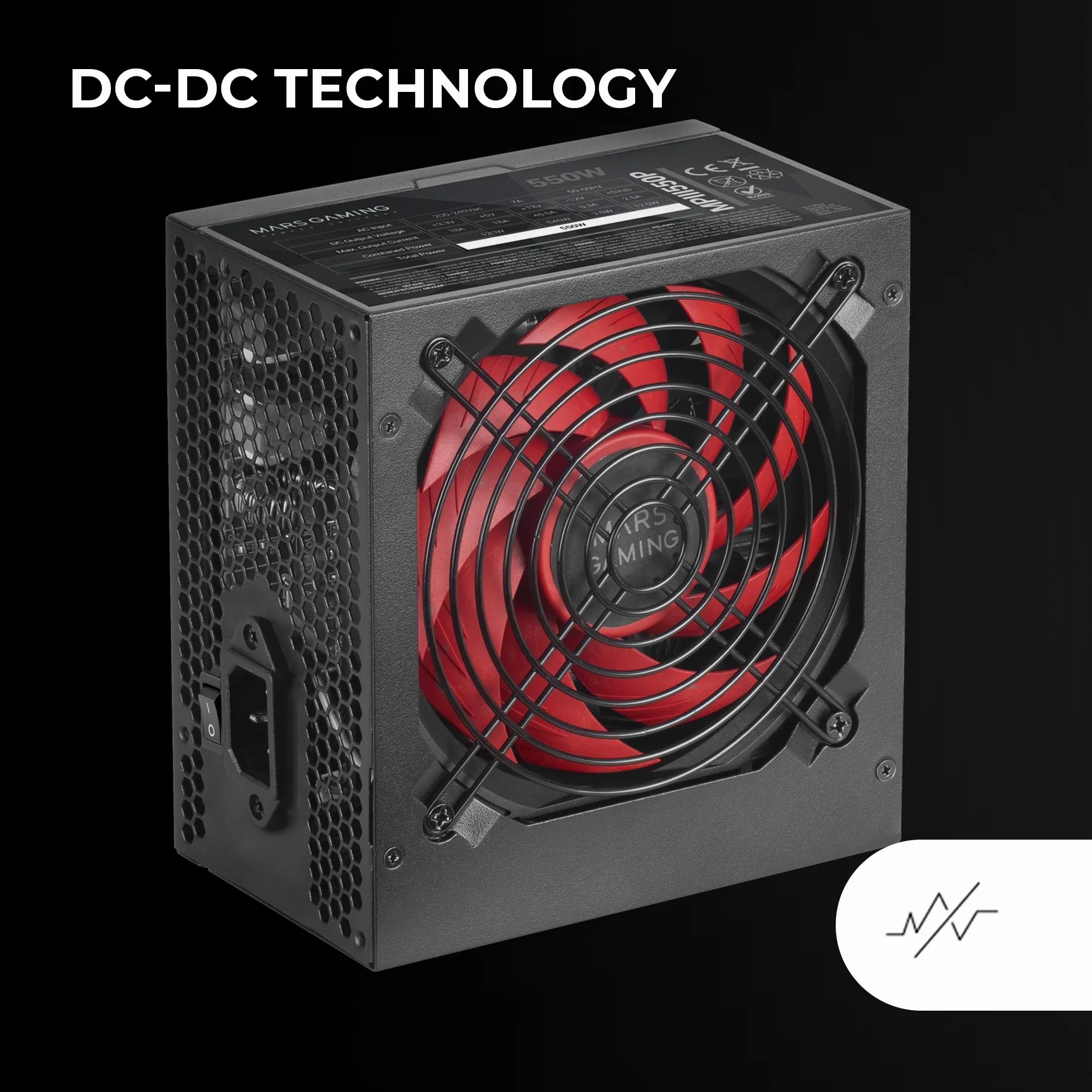 Mars Gaming MPIII550P, Fuente Alimentación ATX 550W, 5 Años Garantía, APFC, Ventilador FDB 120mm AI-RPM, Tecnologías DC-DC y SMD, Condensadores Japoneses 105º, Cables Premium Texturizados, Negro
