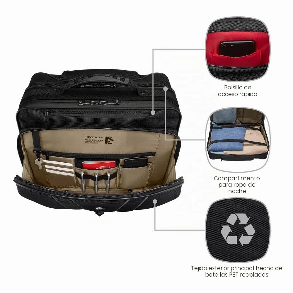 Wenger Legacy Black Series Maletín, maletín con Ruedas para portátil, Trolley, Notebook hasta 15,6", 29 l, Oficina, Negocios, Universidad Escuela, Negro, 653631