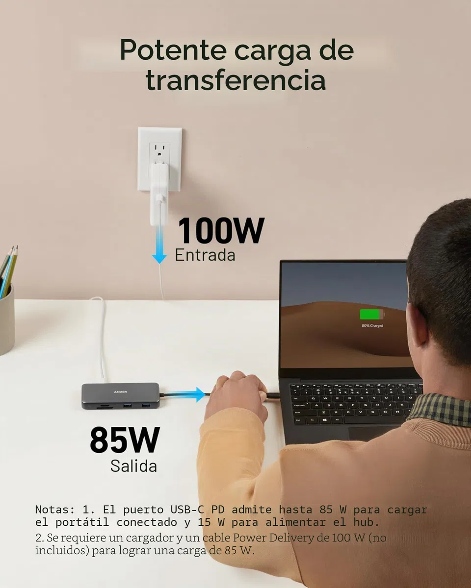 Anker 555 USB-C Hub (8 en 1) PowerExpand Adapter, 100W Power Delivery, 4K 60Hz HDMI, 10Gbps USB-C & 2 Puertos USB-A,Puerto Ethernet, Lector de Tarjetas Memoria microSD&SD, para MacBook Pro y más
