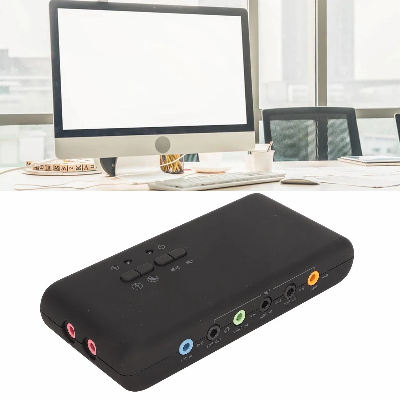 Tarjeta de Sonido Externa USB 7.1 de 8 Canales, Caja de USB Soundbox Externa, Compatible con 12 Mbps, Sonido Envolvente 3D Dinámico, Grabación Reproducción Simultánea Compatible (Negro)