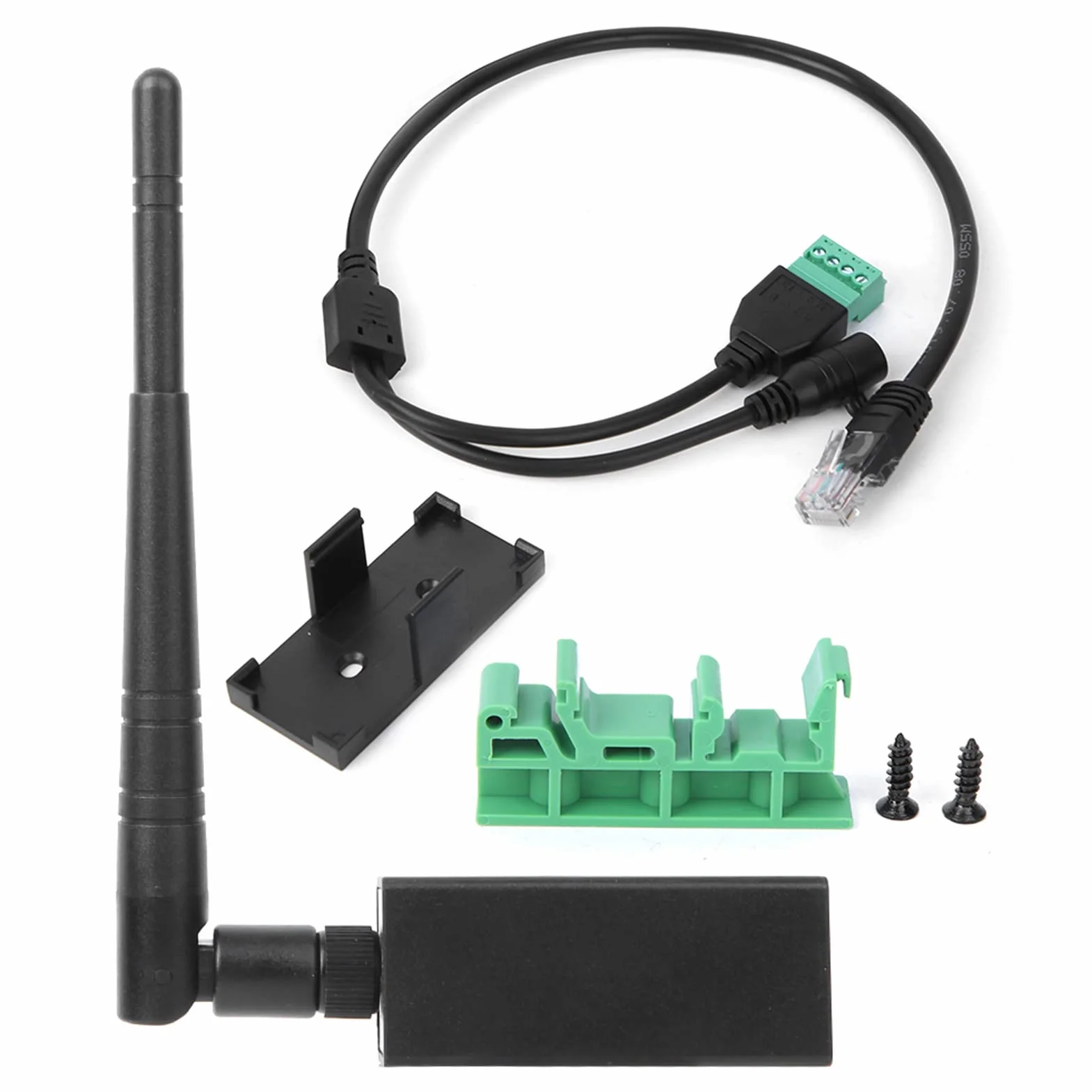 Convertidor WiFi Servidor Serie con Interfaz RJ45 Antena Externa Soporte Modbus TCP Módulo Comunicación Inalámbrica Montaje en Pared para Automatización Industrial y Control Remoto