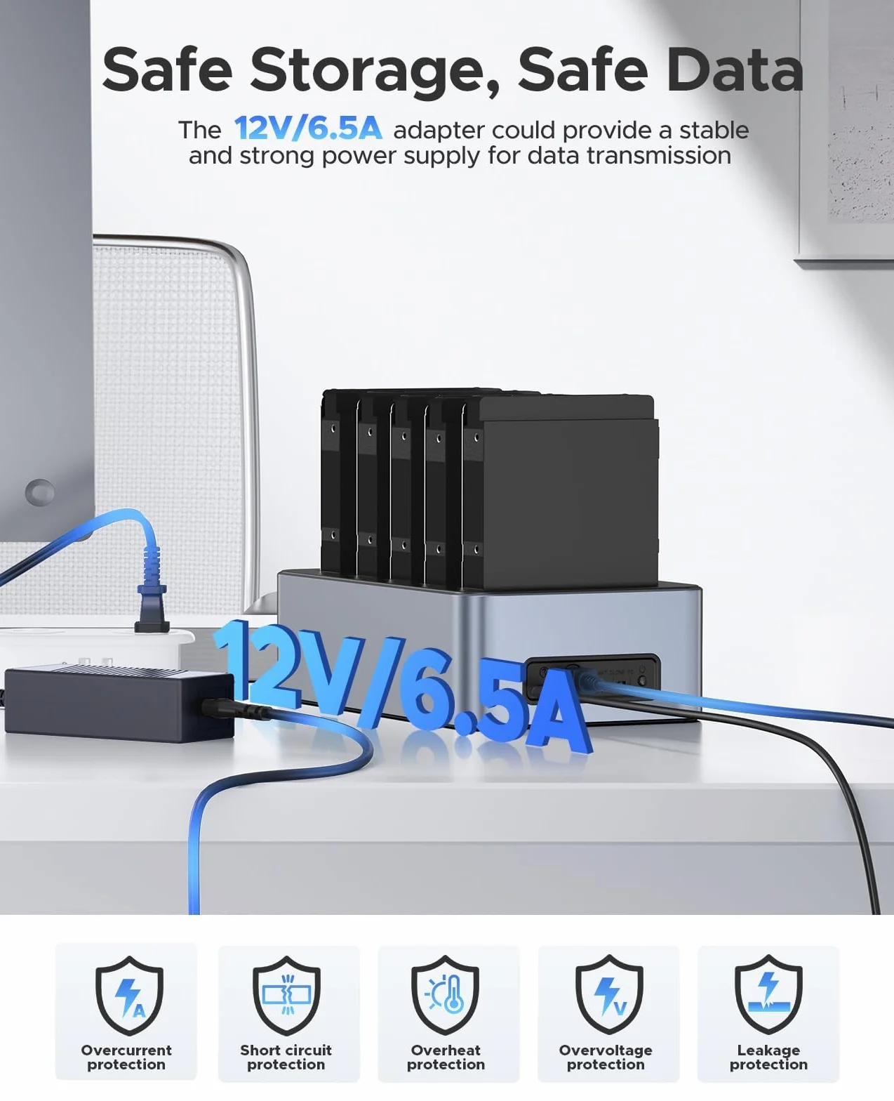 ORICO Clon 6656C3-C - Estación de acoplamiento USB 3.2 Gen 1 para discos duros (5 bahías, 2,5/3,5 pulgadas, SSD/HDD hasta 20 TB, clonación fuera de línea, fuente de 12V)