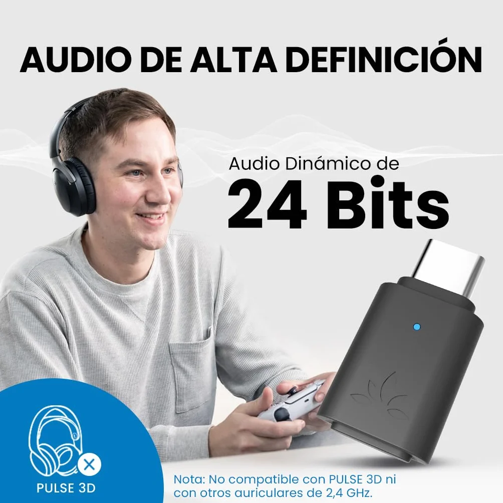 Avantree C81-Gaming – Adaptador de Audio USB-C Bluetooth 5.3 para PS5, Chip Qualcomm, aptX Adaptive & HD, Sonido Premium, Compatible con AirPods, Auriculares Bose y más