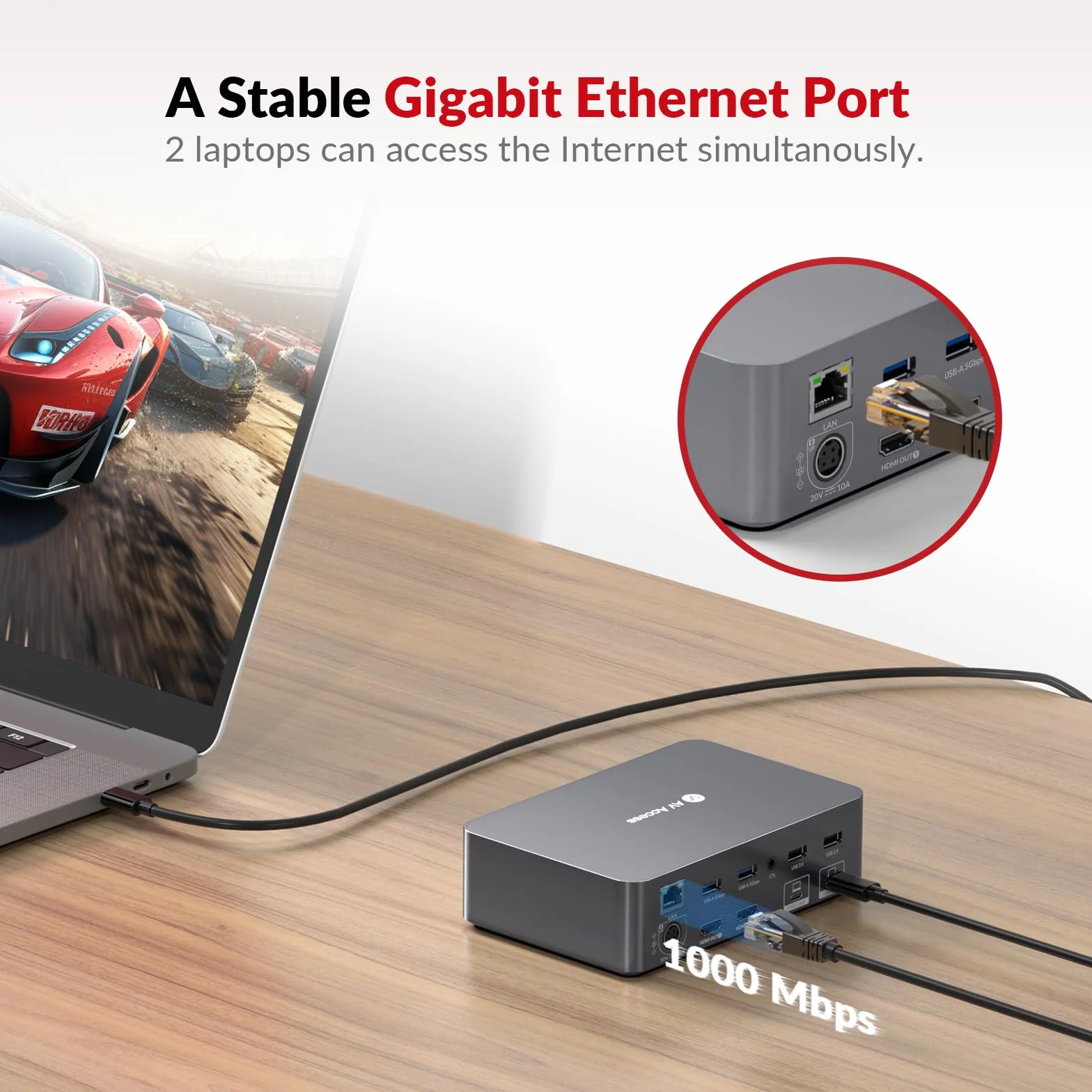 AV Access KVM Switch Dock 2 Monitors 2 Laptops, 4K KVM Switch Dual Monitor, 2 USB-C MST Ports, 60W PD for Each PC, 1G Ethernet, EDID Emulation, 2K@144Hz, 1080P@240Hz, Ideal for Home Office & Gaming