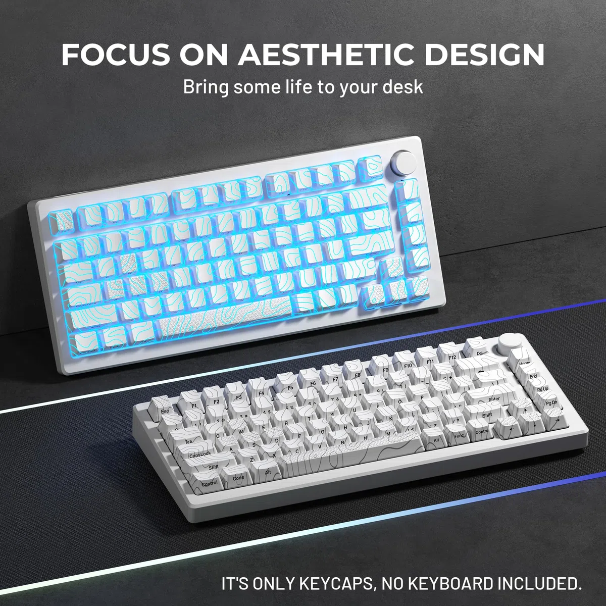HITIME XVX - Teclas Brillantes con tecnología IMD, Teclas Personalizadas 60 75 100 por ciento, Juego de Tapas Blancas de Perfil OEM, 118 Teclas Laterales Impresas para Teclado mecánico, topográfico