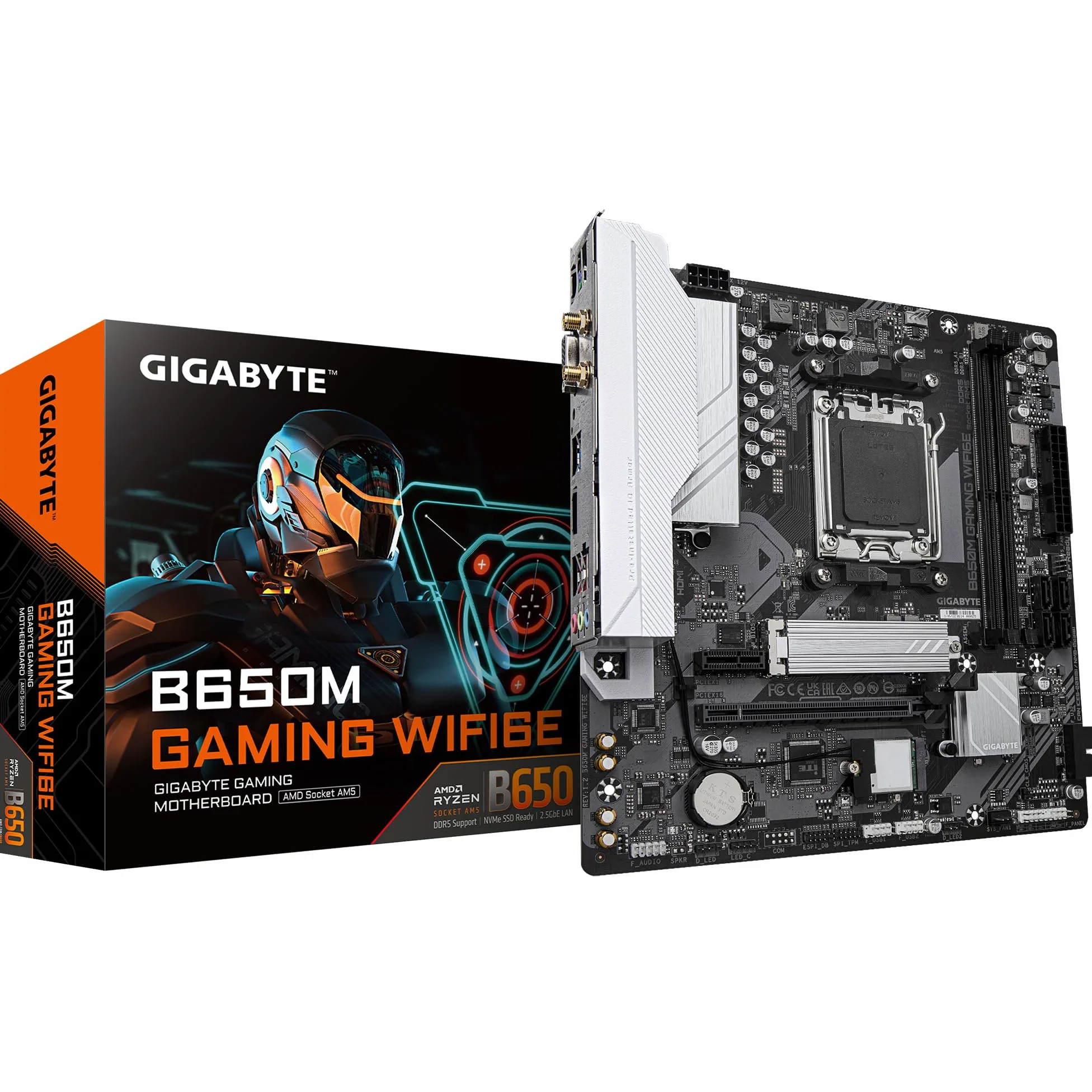GIGABYTE B650M Gaming WIFI6E Placa Base - Procesadores AMD Ryzen Serie 9000, VRM de 5+2+2 Fases, hasta 6400 MHz DDR5 (OC), 1xPCIe 4.0 M.2, LAN 2.5 GbE, WiFi 6E, USB 3.2 Gen 1