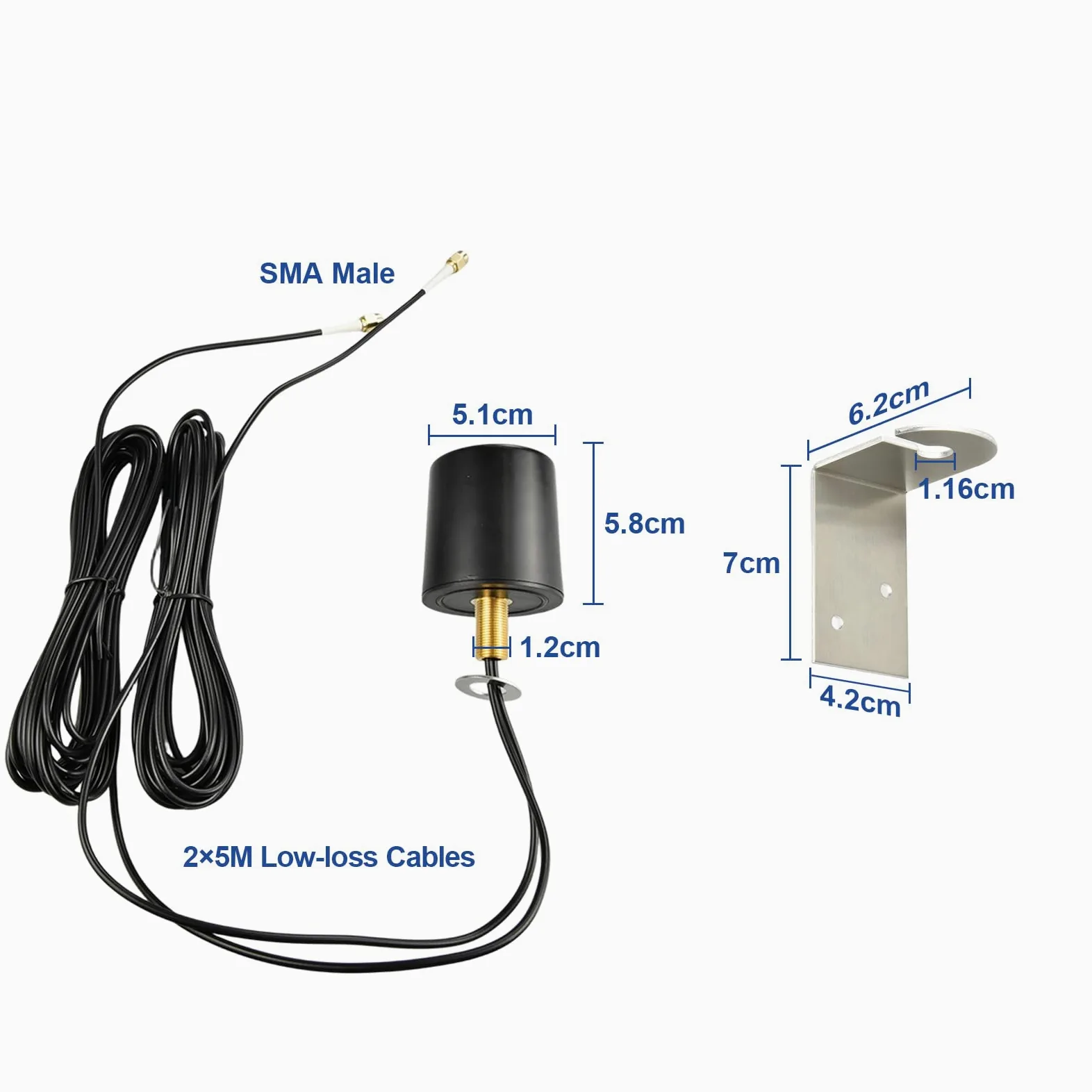 Antena exterior 4G 5G LTE de 600 – 6000 MHz MIMO 5G LTE antena externa omnidireccional 5 dBi con conector SMA dual de 5 m de baja pérdida BMR100 cable coaxial para enrutadores 4G/5G, WiFi, IoT