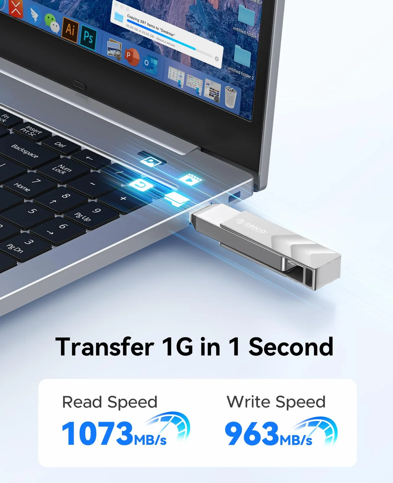 ORICO 1TB Externo SSD hasta 1050 MB/s, USB3.2 Gen2 Disco Duro Externo SSD, Unidad de Estado Sólido para iPhone 16 Serie, iPhone 15 Serie, Smartphone Tipo C, Mac y Vehículo G202